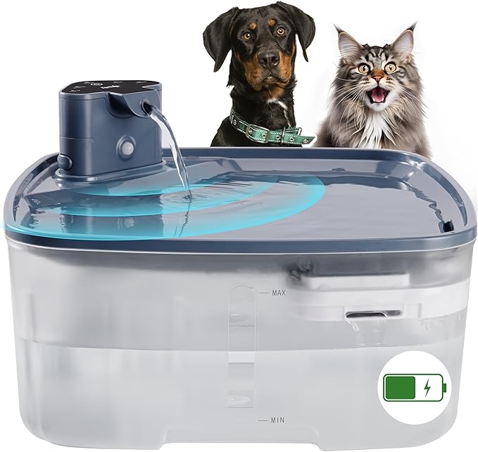 Kenida Dog Water Fountain Wireless,2.1GAL/8L Large Dog Water Fountain Battery Operated, Dog Fountain Water Bowl with Senso...