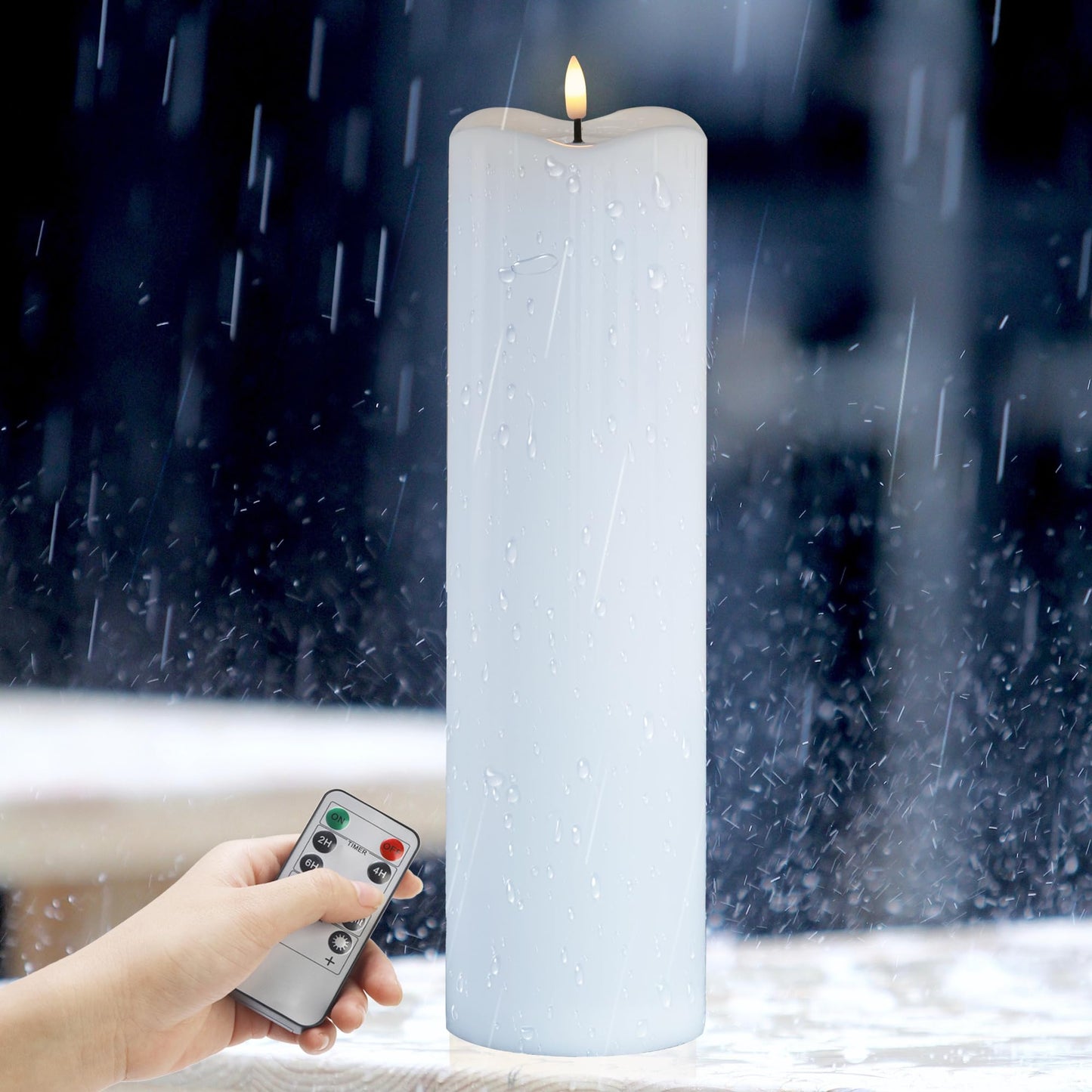 AFINETH 4" x14" Outdoor Candles with Timer Waterproof Large Flickering Flameless Candles with Remote Tall White Pillar Candles for Indoor Outdoor Use, 1Pack
