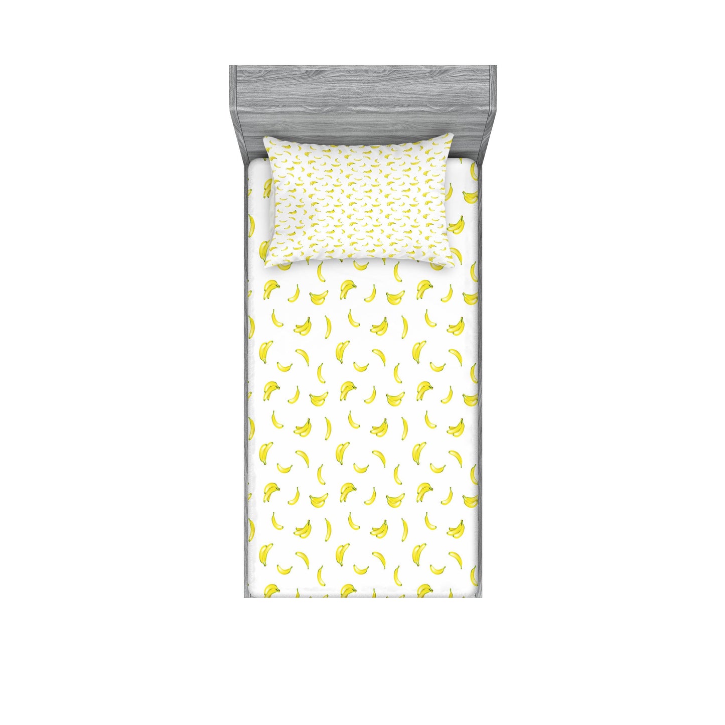 Ambesonne Banana Fitted Sheet & Pillow Sham Set, Graphic Illustration of Tropical Fruit Ripe and Healthy Exotic Food, Decorative Printed 2 Piece Bedding Decor Set, Twin, Pale Green Yellow