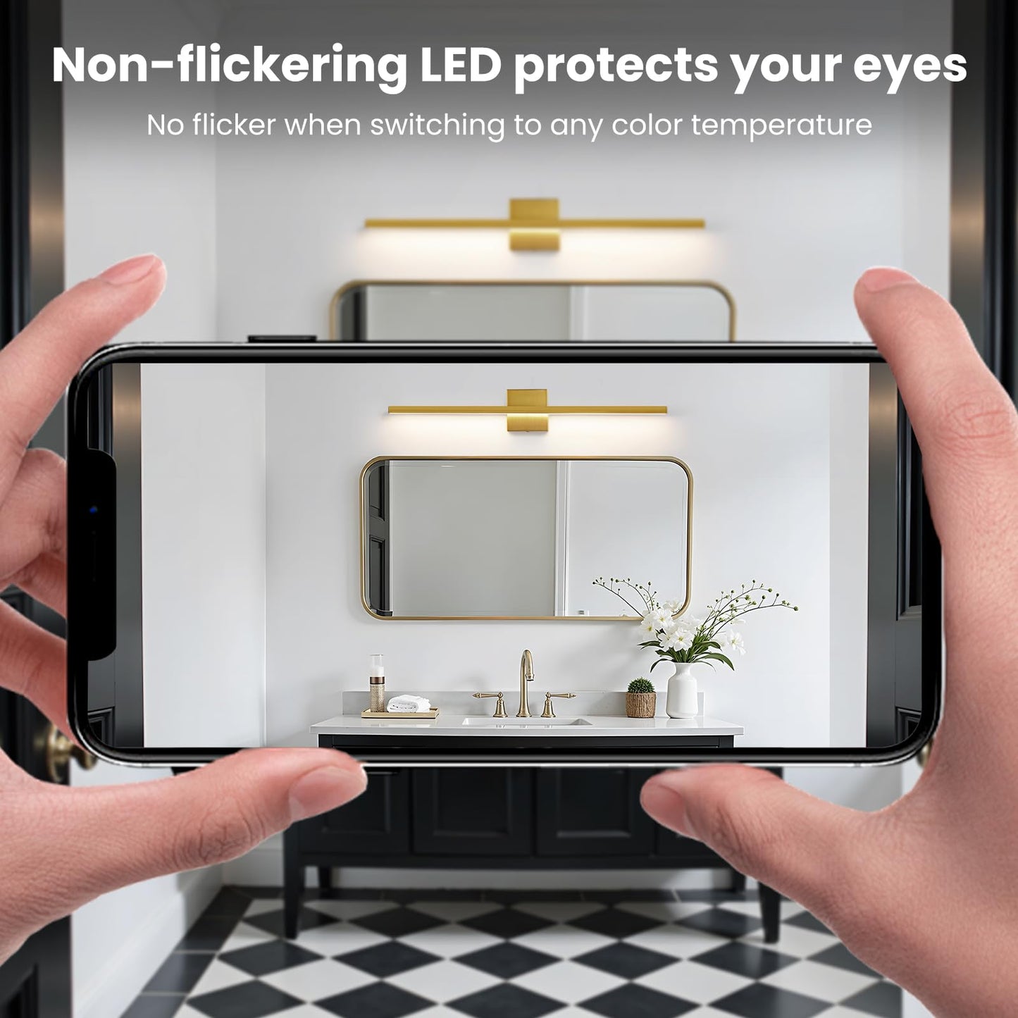 Epinl Gold Vanity Lights for Bathroom - 31.5 inch Brushed Gold Bathroom Light Fixture Over Mirror 22W LED Dimmable Wall Sconce Lighting Fixture 5CCT Vanity Light Bar for Bathroom Bedroom
