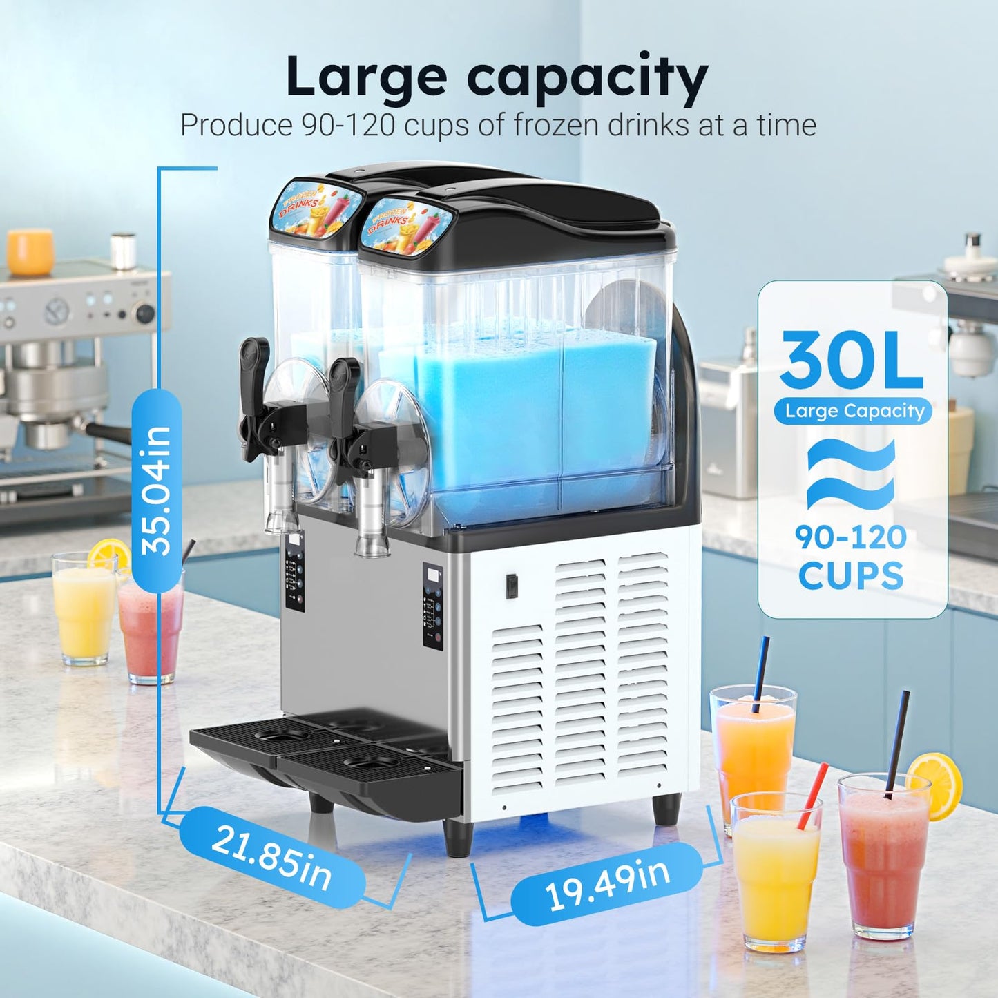 30L 110V Commercial Slushy Machine-5 Modes, Commercial Slushie Machine with LED Light, Stainless Steel Margarita Slushie Maker, 5 Presets for Margaritas, Cocktails, Frappés, Smoothies, Milkshakes