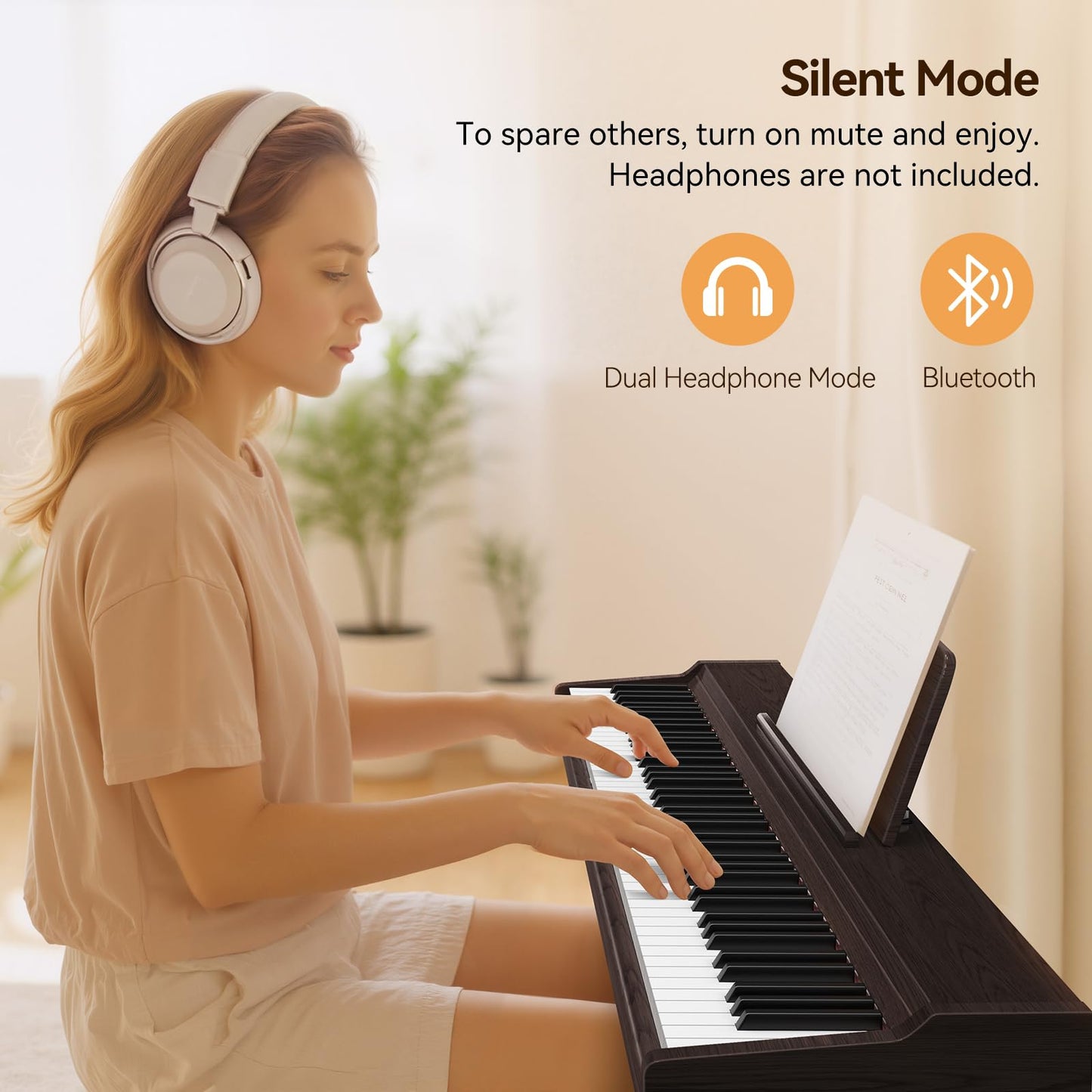 Keyboard Piano 88 Key Digital: 88 Key Piano keyboard Semi-Weighted Full Size Keyboard Digital Premium Sound MIDI Headphone Jack Triple Pedal Compact Design for Beginners to Professionals (Walnut)