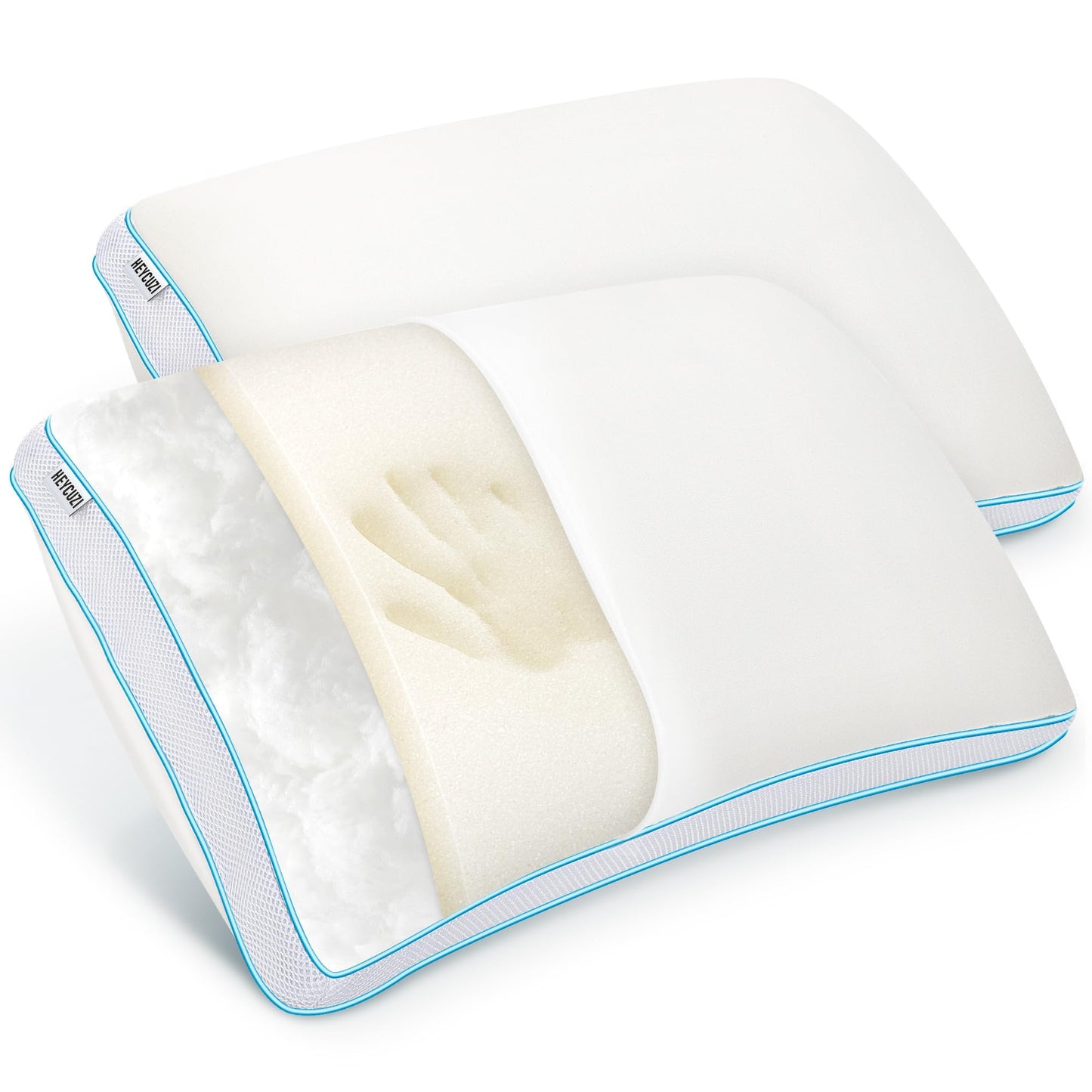 HEYCUZI Pillows Queen Size Set of 2 for Sleeping - Fluffy Down Alternative Microfiber and Memory Foam Fill, Gusseted Soft Bed Pillow for Side,Stomach and Back Sleepers,Breathable Hotel Pillows(Medium)