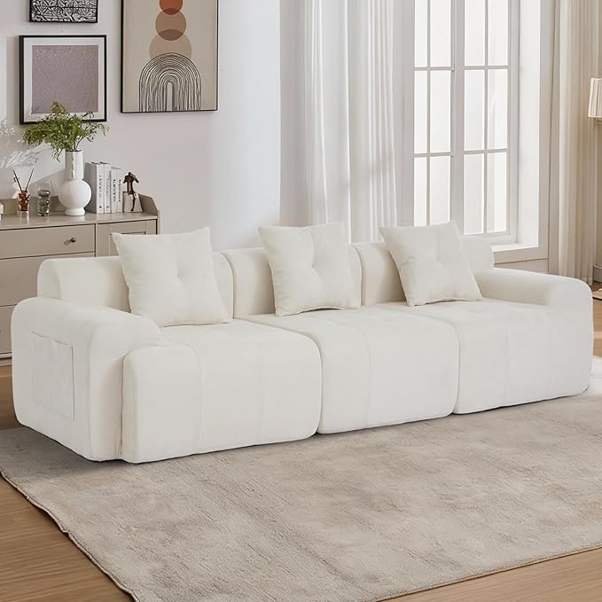 YAAREE 101.65” Modular Sectional Couch for Living Room, 3-Seater Cloud Sofa with Deep Seat, Woven Texture Upholstery Boneless Couch, No Assembly, Beige