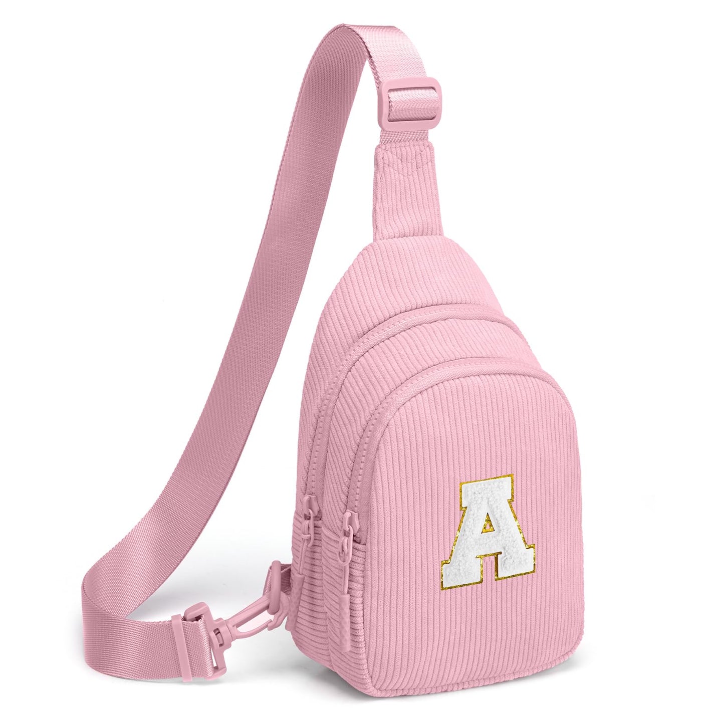 Viverte Small Corduroy Sling Bag Initial Crossbody Bag Fanny Pack for Girls Personalized Birthday Gifts for Teen Girls Gifts Trendy Stuff Teen Purse Cute Stuff for Girls (Pink-A)