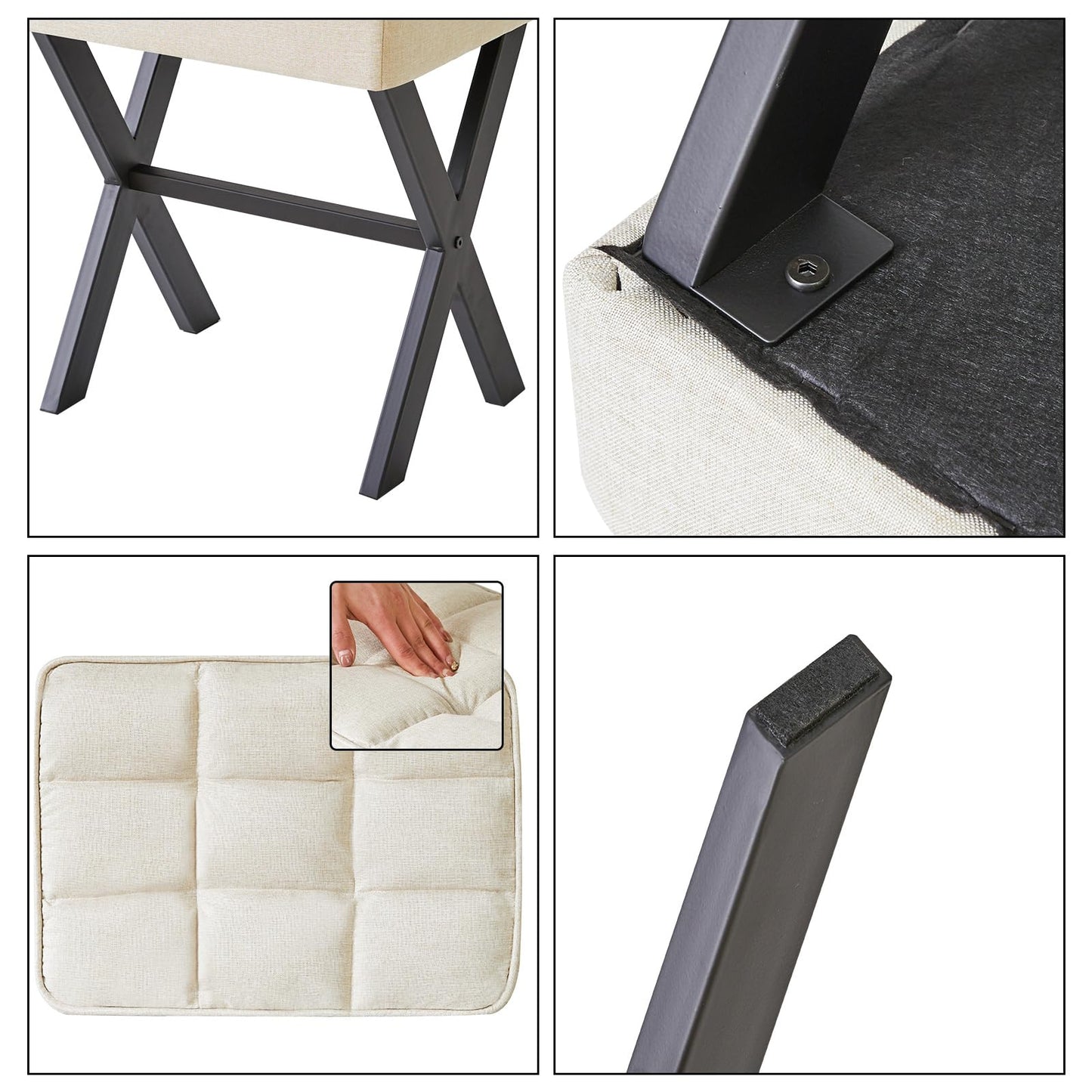 IBUYKE Square Makeup Stool with X-Leg Foot Rest, Linen Footrest, Ottoman Seat, Multi-Use as Small Side Table, for Bedroom, Living Room, Linen LG-70Y