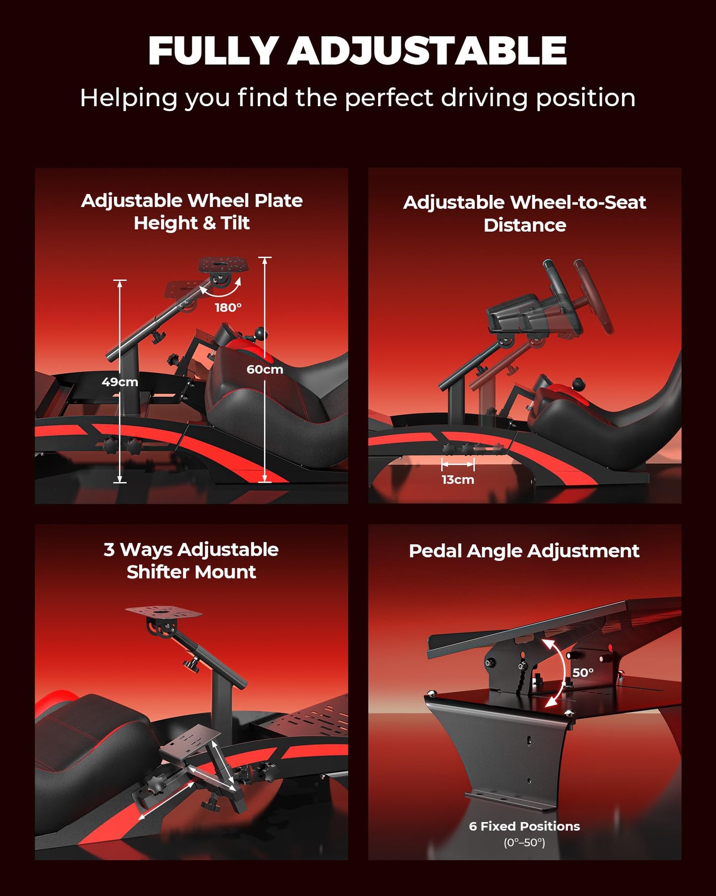 RACGTING F1-Style Racing Simulator Cockpit with Integrated TV Mount, Adjustable Formula Driving Position for Advanced Sim Racers, Compatible with Logitech, Thrustmaster & Fanatec
