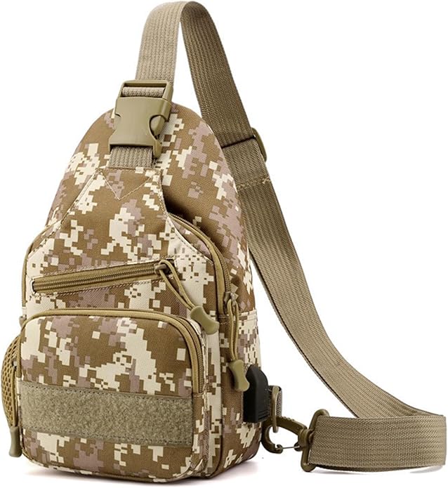 Men's Waterproof Oxford Canvas Messenger Bag with Camouflage Chest Bag for Outdoor Leisure Mountain Hiking, Adjustable Strap