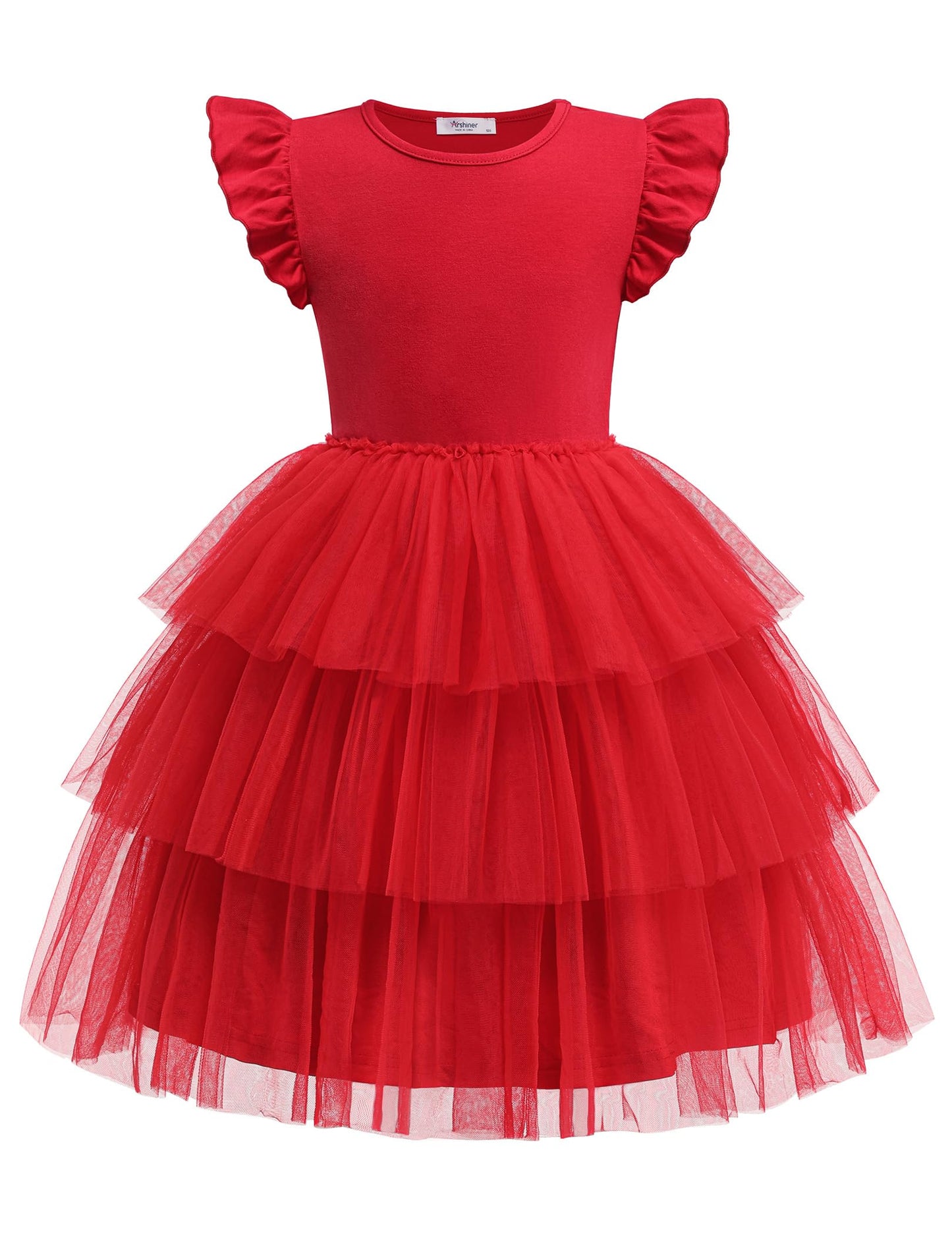 Arshiner Girl Dresses Toddler Flutter Tutu Dress Formal Red Valentine Christmas Birthday Party Sundress 4-5 Years