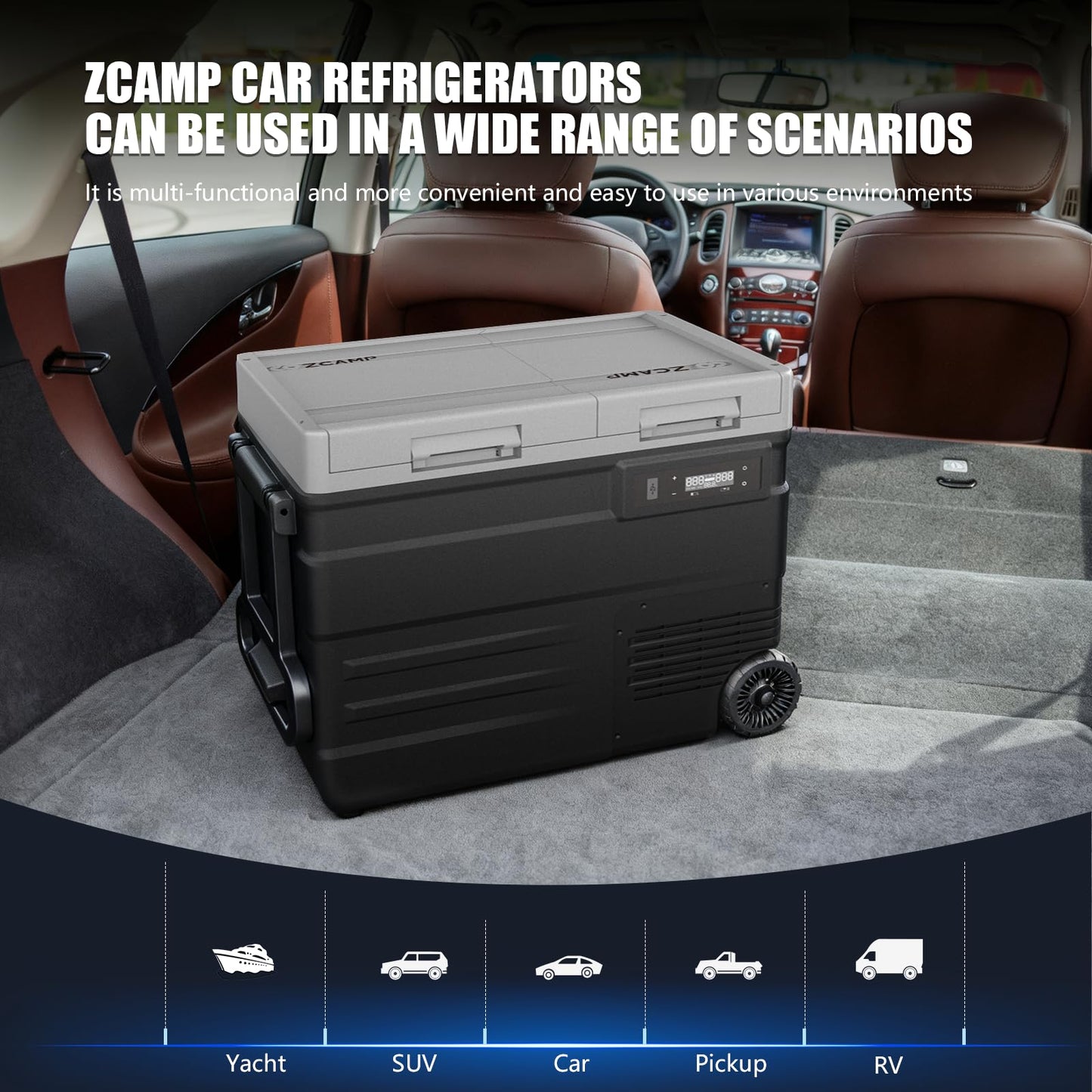 zcamp UD45 12V Car Refrigerator,Dual Zone Car Fridge with Wheels,42QT(40.5L) Electric Cooler Portable Freezer,12 Volt Refrigerator -4℉~68℉,12/24V DC 100-240V AC for Camping, Travel, Truck, RV