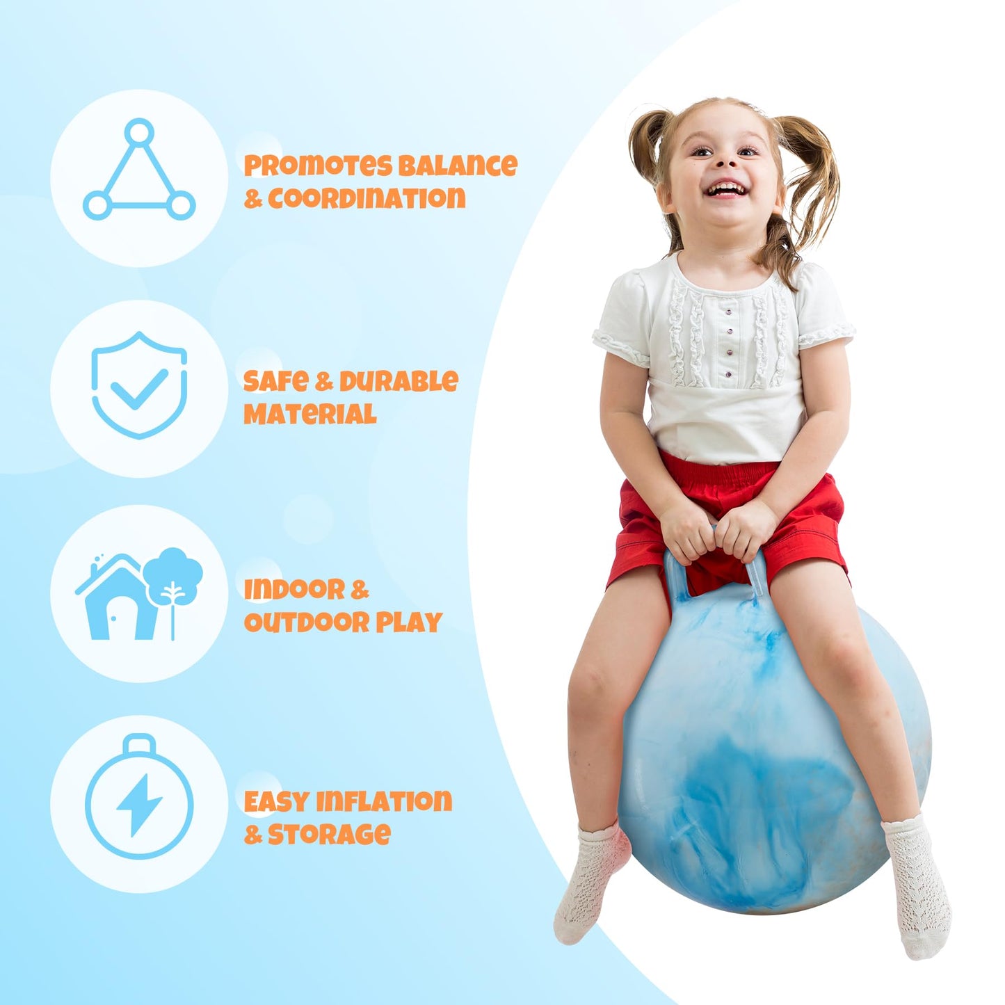 Upper Rider Clouds Hopper Ball for Kids,20 Inch Bouncy Ball with Handle,Inflatable Hopping Toys for Boys Girls Aged 6-12, Indoor Outdoor Jumping Toys Gift with Pump