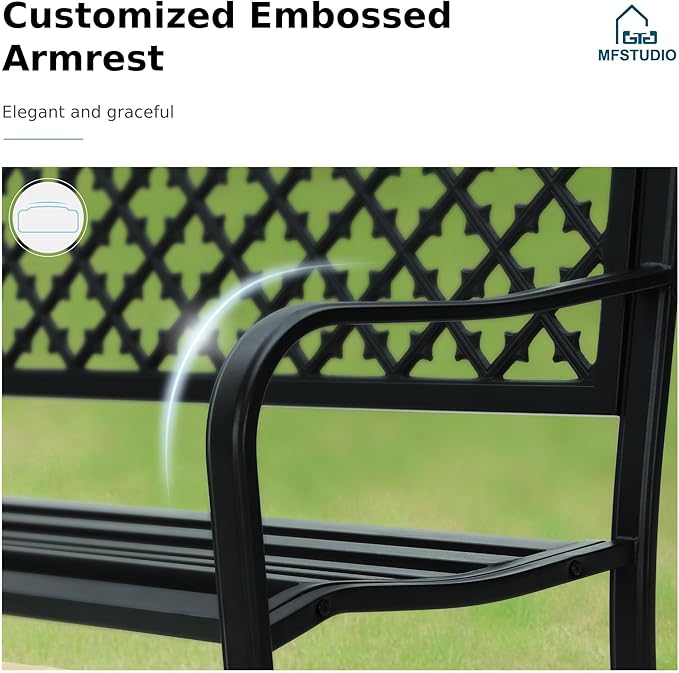 MFSTUDIO Outdoor Metal Bench Set of 2, 50" Black Outdoor Metal Garden Bench, Cast Iron Frame Patio Furniture with E-Coating, Perfect for Porch and Yard