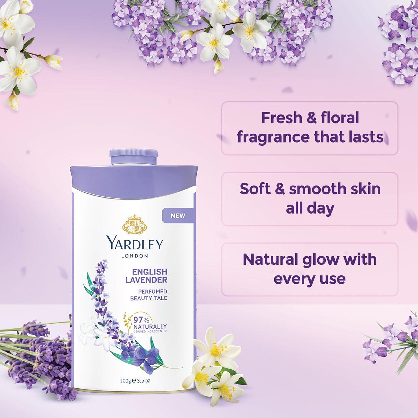 Yardley London English Lavender Perfumed Deodorizing Talc Talcum Powder 100gm, 3.5 Ounce