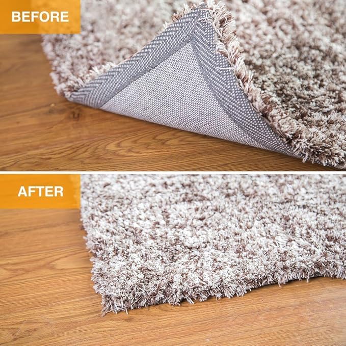 4PCS Rug Pad Grippers, Non Slip Rug Tape Grip Carpet Corner for Hardwood Floors and Tiles, Double Sided Rug Stickers Accessories for Area Rugs to Keep Area Rug Flat