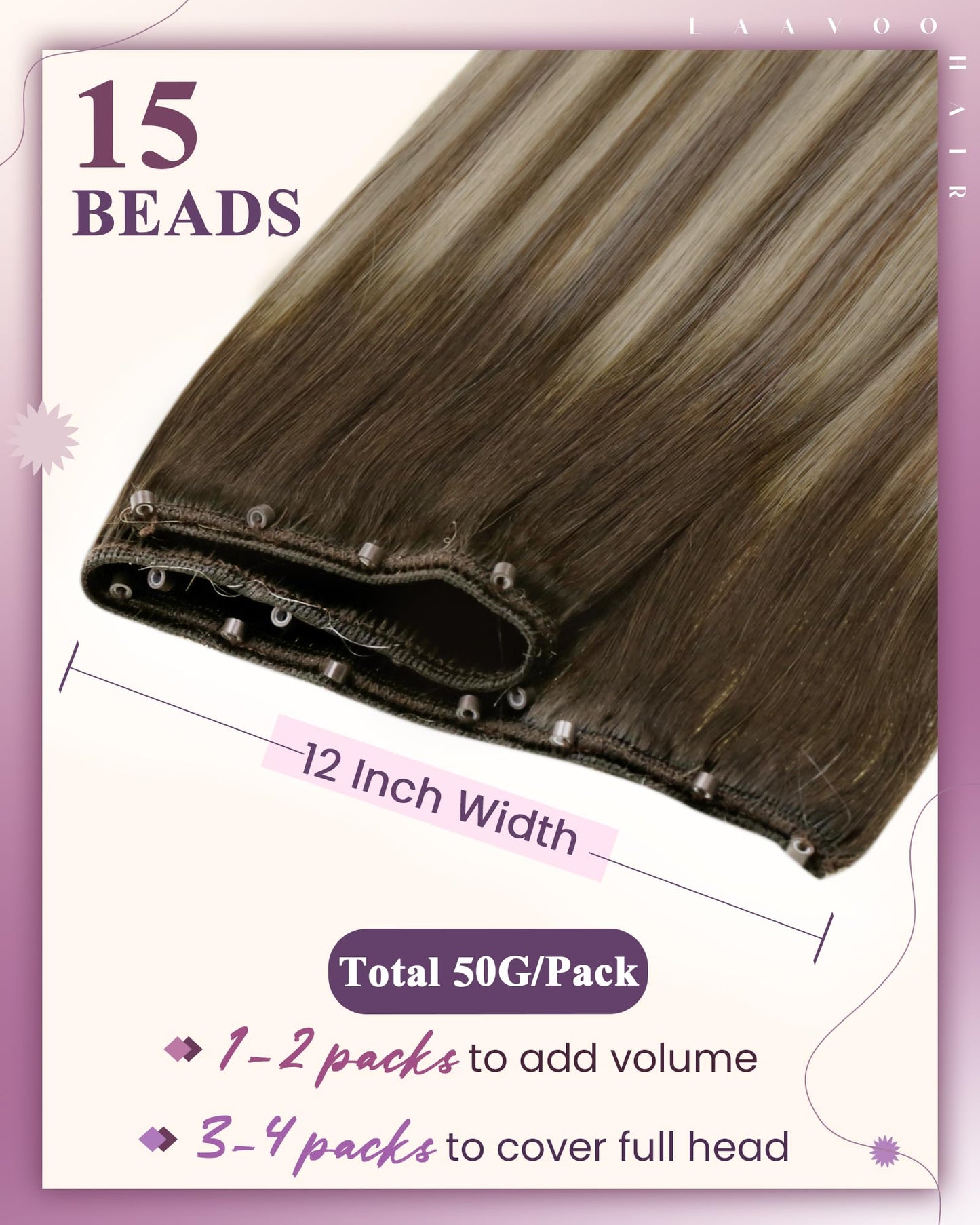 LaaVoo Beaded Weft Extensions Balayage Brown to Blonde Beaded Weft Hair Extensions Real Human Hair Micro Beads Hair Extensions B