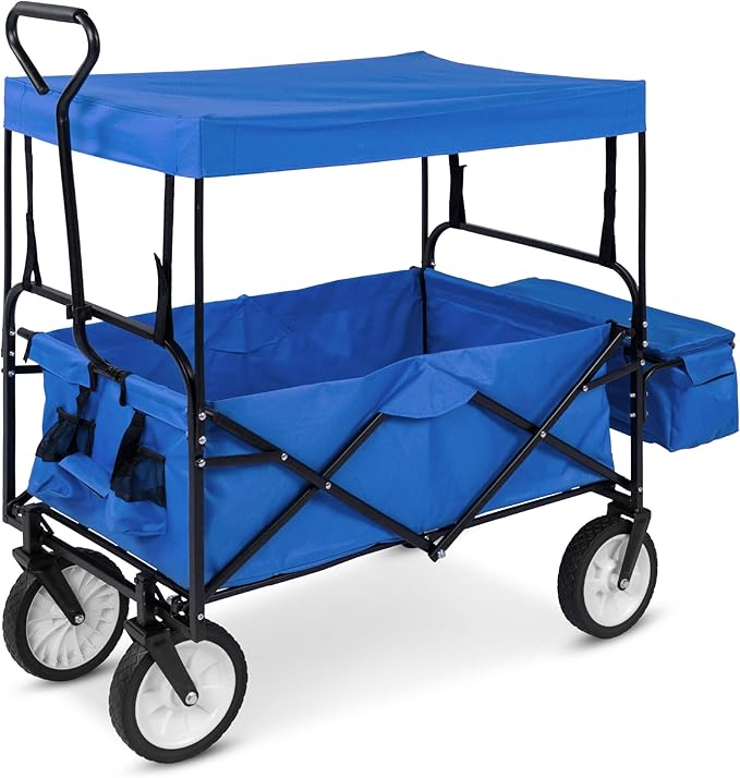 Best Choice Products Collapsible Folding Outdoor Utility Wagon with Canopy Garden Cart for Beach, Picnic, Camping, Tailgat...