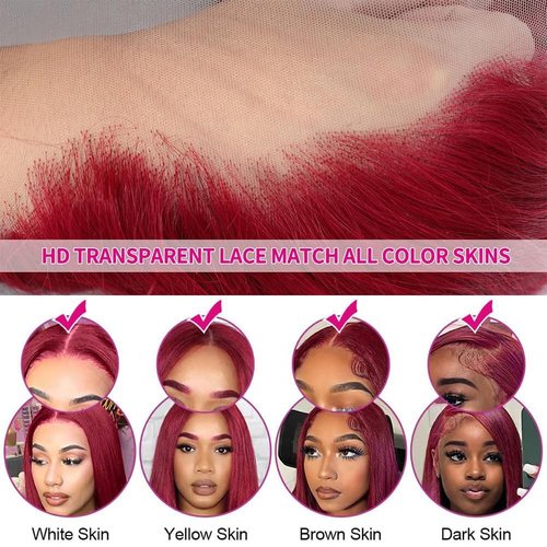 Dosacia 99j Burgundy 13x6 HD Lace Front Wigs Human Hair 22inch Straight Human Hair Wigs HD Lace Frontal Wigs for Black Women 250% Density Glueless Wigs Human Hair Pre Plucked Pre Cut With Baby Hair