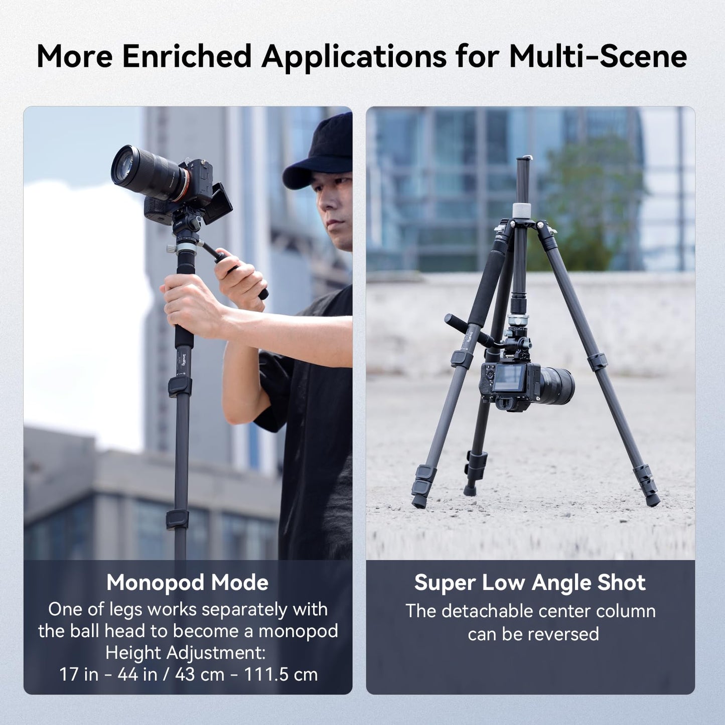 SmallRig 63" Video Travel Tripod, Carbon Fiber Tripod with Quick Release Fluid Head, Leveling Bowl Base and Center Column, 1.3kg Ultralight for Travel Photo & Video, Load up to 4kg / 8.82 lbs - 4221