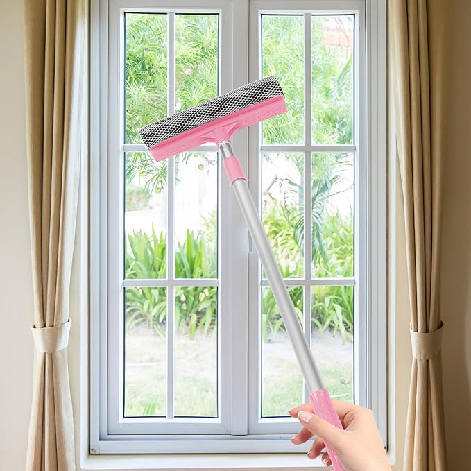 BESPORTBLE Extendable Window Cleaning Squeegee with Detachable Double-Sided Scrubber for Glass and Mirror Plastic Blade with Ergonomic Handle for Bathroom Kitchen Balcony Use Telescopic Pole