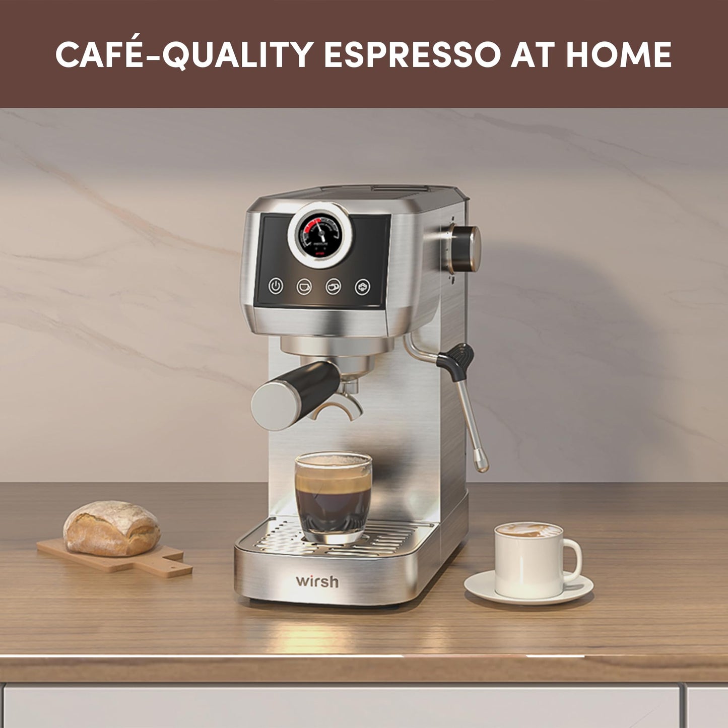 wirsh Espresso Machine,20 Bar Semi-Automatic Espresso Maker with Milk Frother Steamer&Touch Screen,Compact Stainless Steel Expresso Machine for Latte & Cappuccino,42oz Tank,UPGRADE