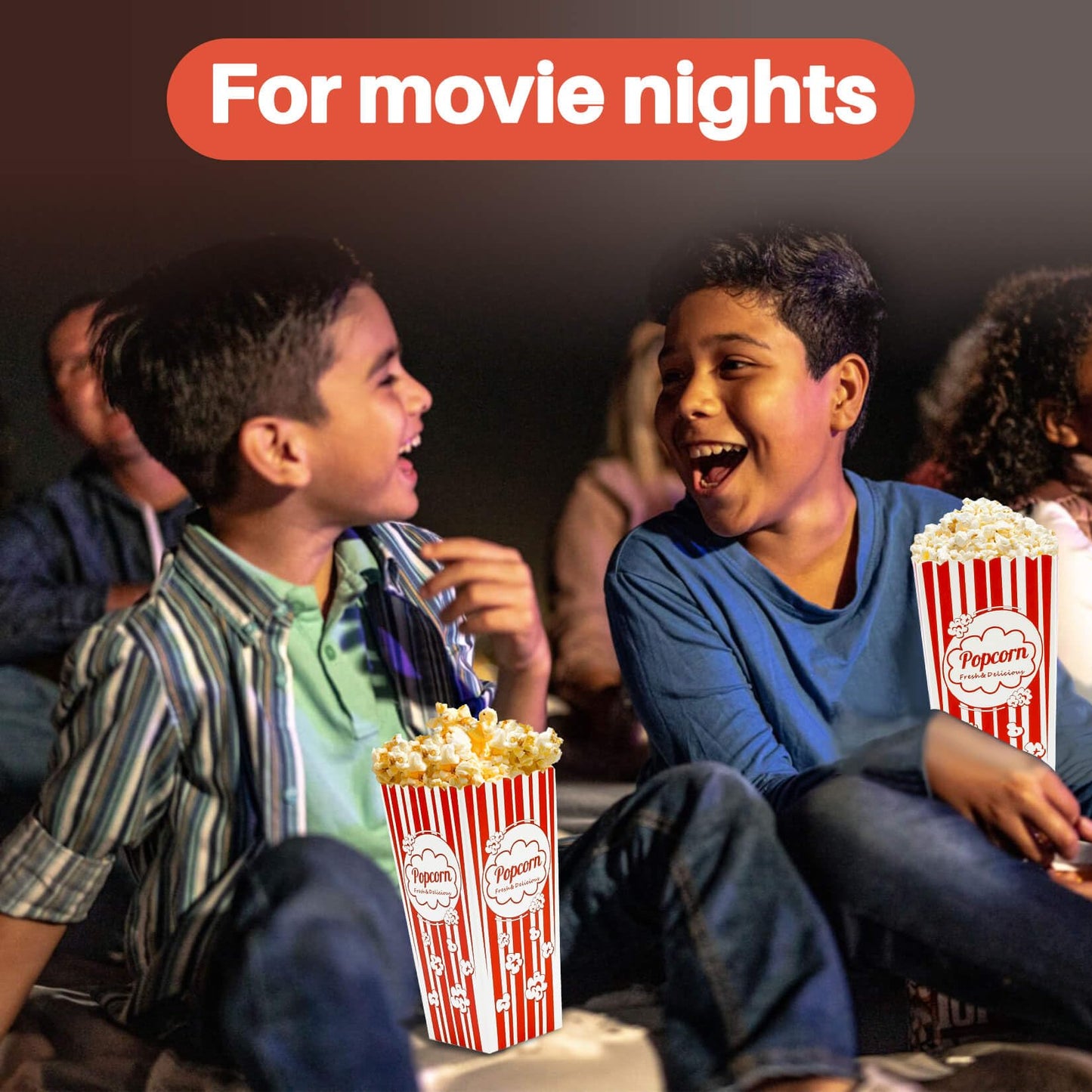 MAQIHAN 18 Popcorn Boxes Easy Assembly - 46oz Square Popcorn Bowls Square Buckets Containers Tub Paper Cups Holders Disposable Halloween Carnival Christmas Movie Night Kids Party Individual Servings