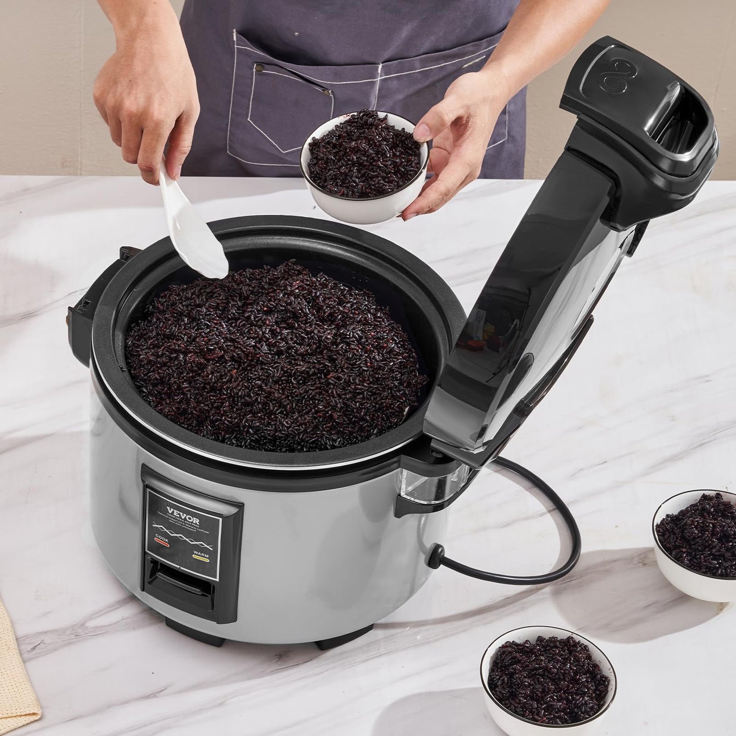 VEVOR Commercial Rice Cooker, 60-Cup Rice Cooker, 13.74 Qt / 13 Liter Large Rice Cooker and Warmer with Nonstick Inner Pot, Fast Cooking and 12-Hour Keep Warm, with Rice Cup and Paddle, for Restaurant