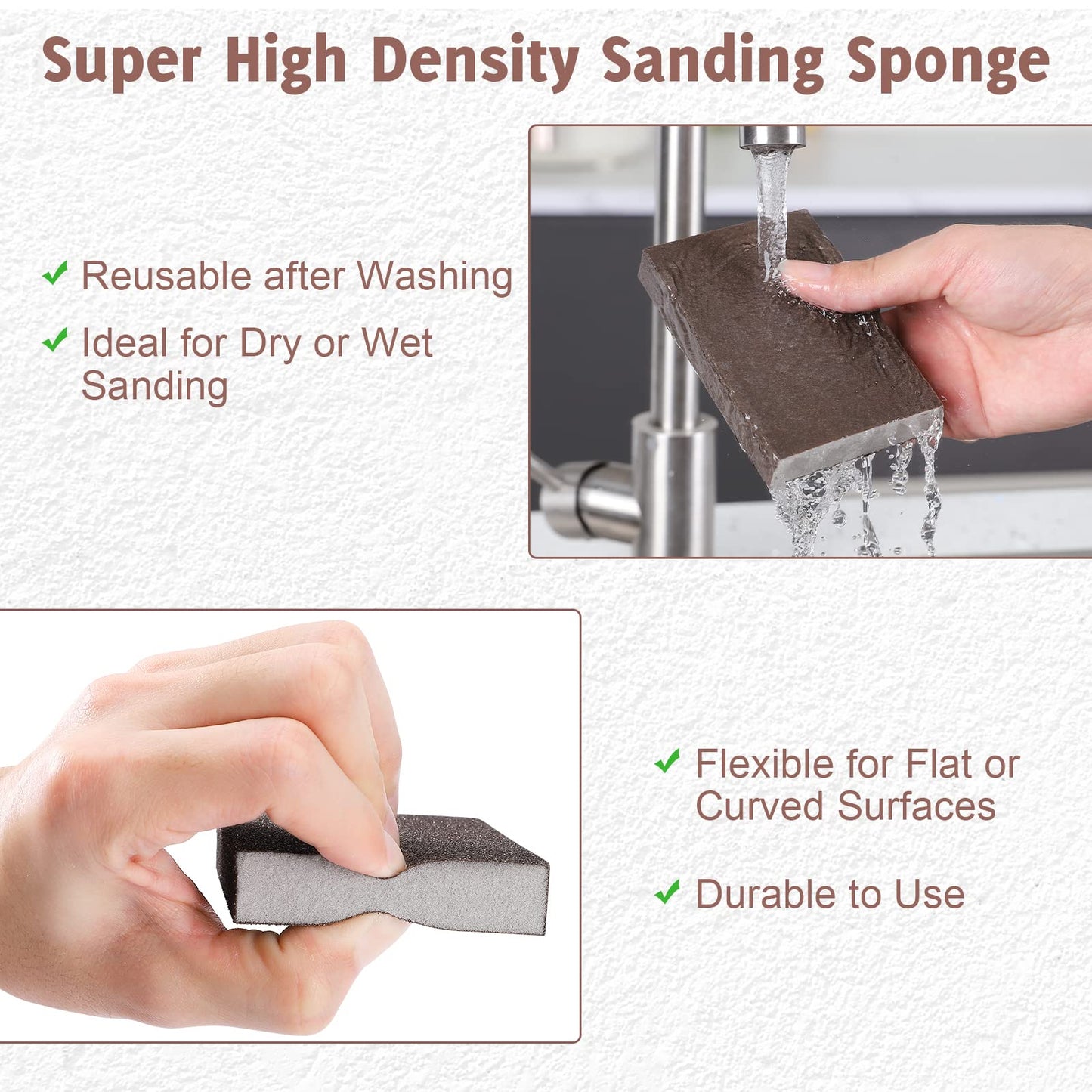 8PCS Sanding Sponge, Sanding Blocks of 60/80/120/220 Assorted Grits, Flexible & Reusable, Sandpaper Block for Wood Drywall Metal, Hand Sand Block for Wet or Dry Sanding, Flat or Curved Surfaces