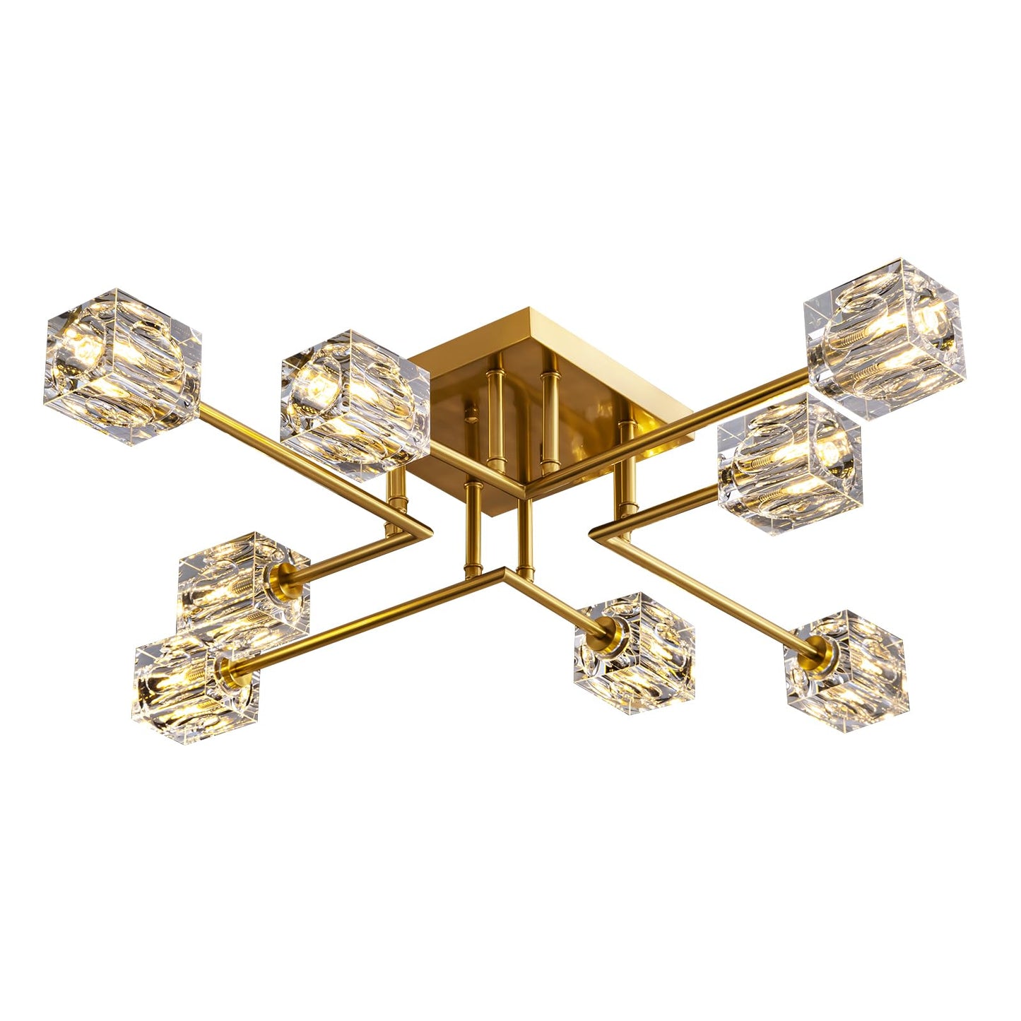 OKES Modern Crystal Ceiling Light,Semi Flush Mount Ceiling Light Fixture with 8-Lights,Gold Sputnik Chandeliers for Bedroom,Dining Room,Farmhouse Kitchen,Office,Living Room