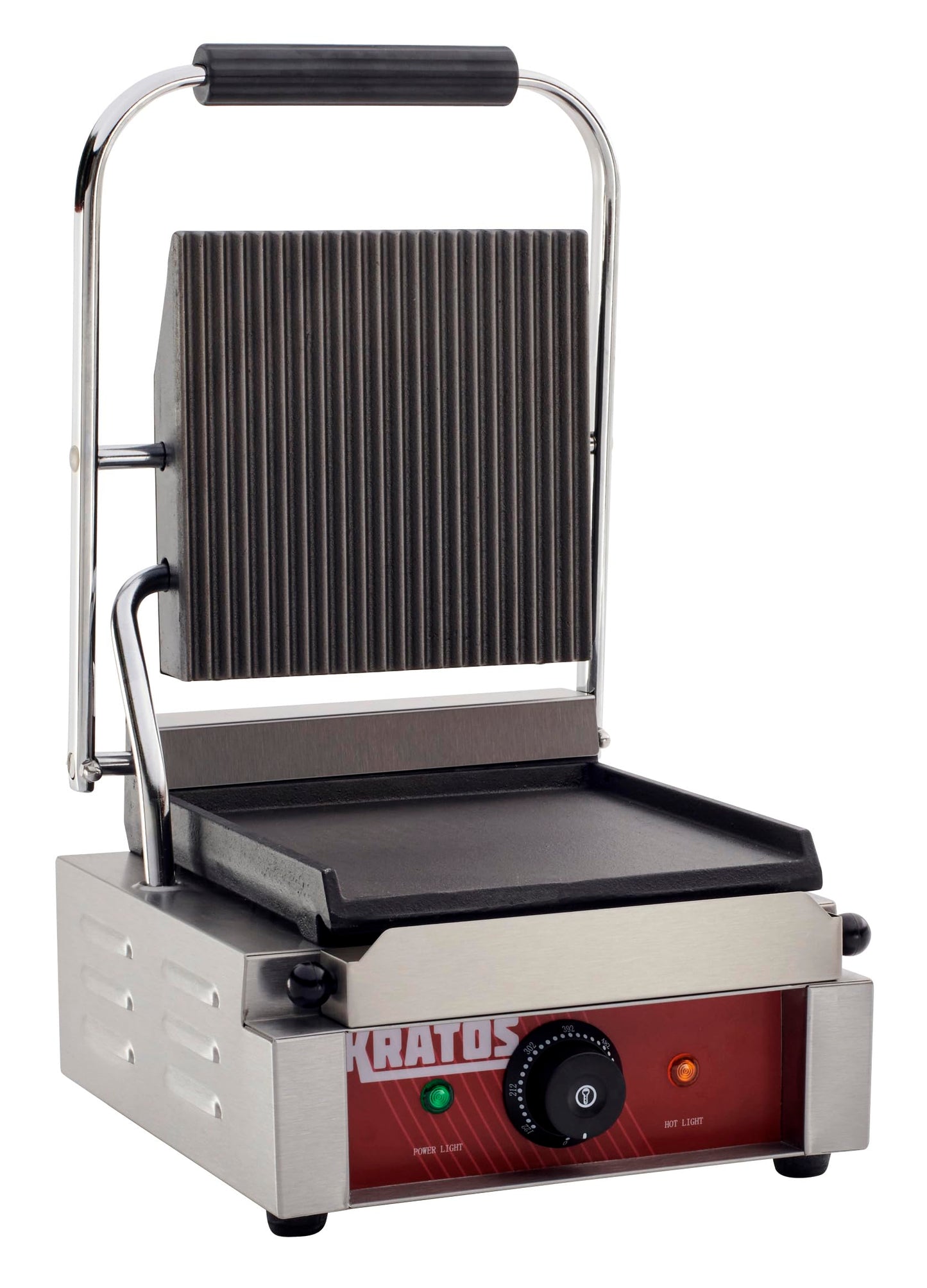 Kratos Commercial Electric Panini Sandwich Grill with Grooved Top and Smooth Bottom Plates, 9" x 9" Cooking Surface, Commercial Countertop Panini Press, 120V, 1750W (29Y-019)