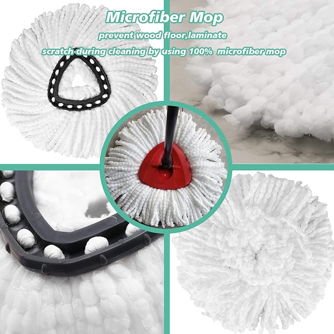 12 PCS Spin Mop Replacement Head,100% Microfiber Mop Refills Head Compatible with Triangle Spin Mop, 360 Degree Micro Spinning Mop Replace Head for Easy House Cleaning Floor Mopping…