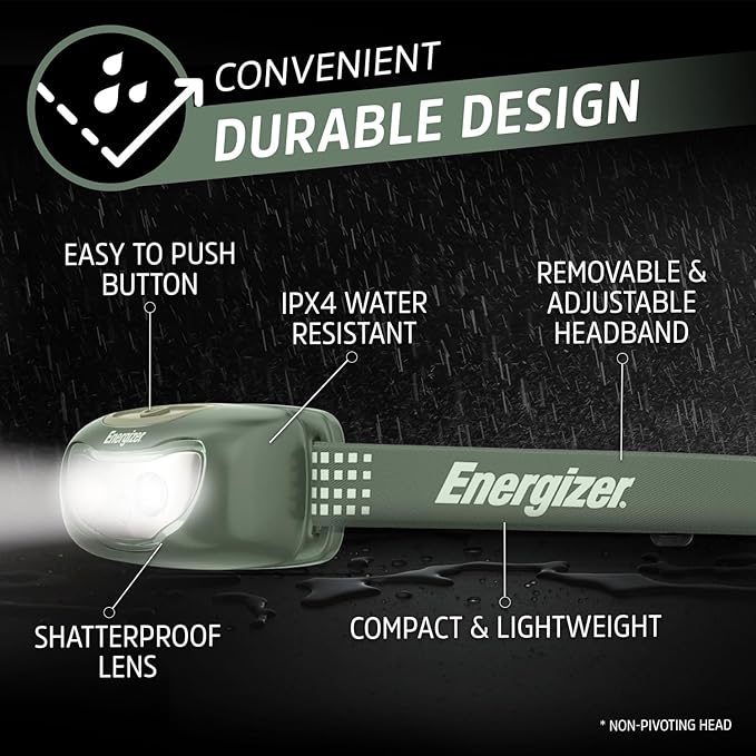 Energizer Universal+ LED Headlamp (2-Pack), IPX4 Water Resistant Headlamps, Bright Head Light for Outdoors, Camping, Running, Storm, Survival LED Light for Emergencies (Batteries Included)