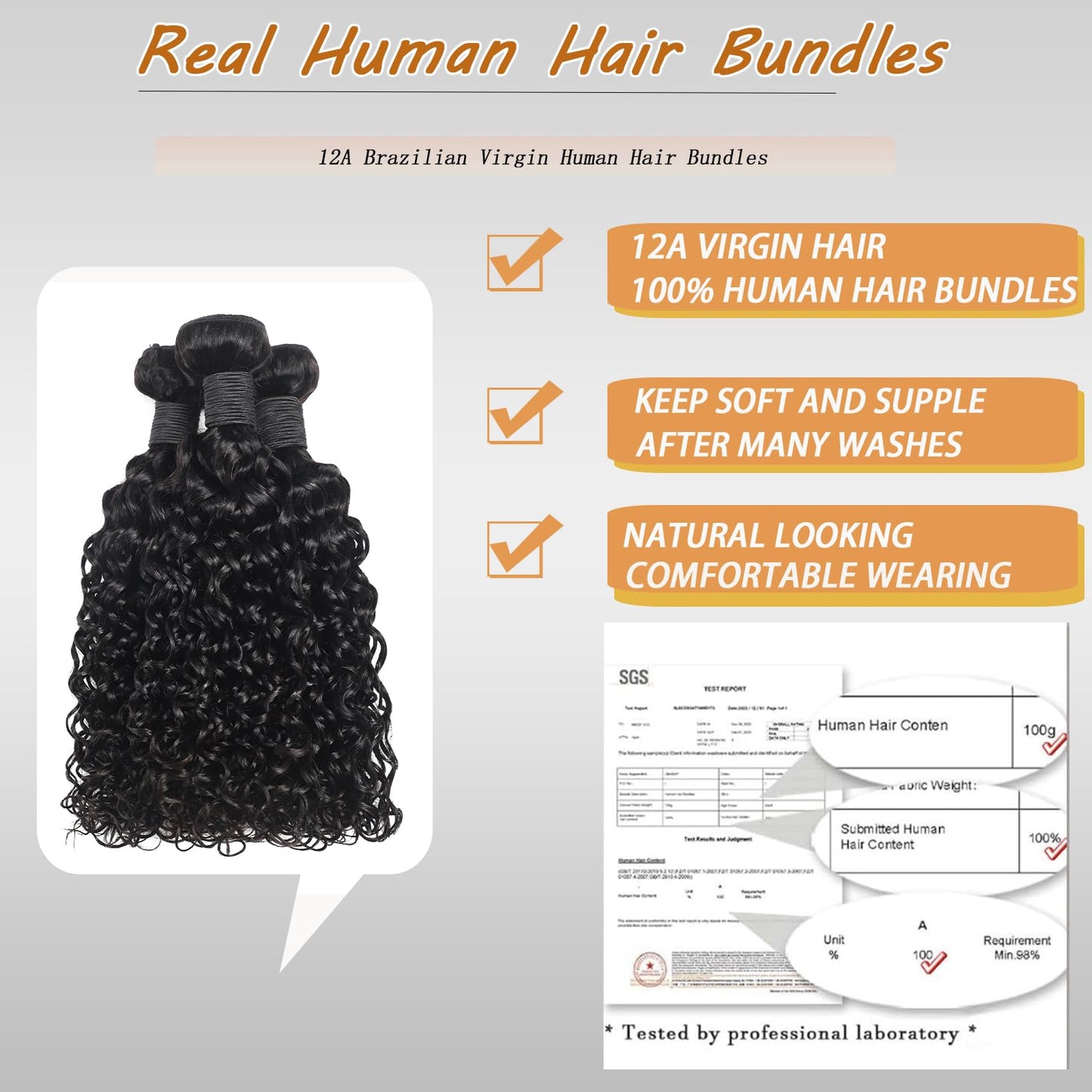 Water Wave Human Hair Bundles 12A Double Weft Deep Curly Wave Bundles 100% Unprocessed Brazilian Virgin Human Hair Natural Black