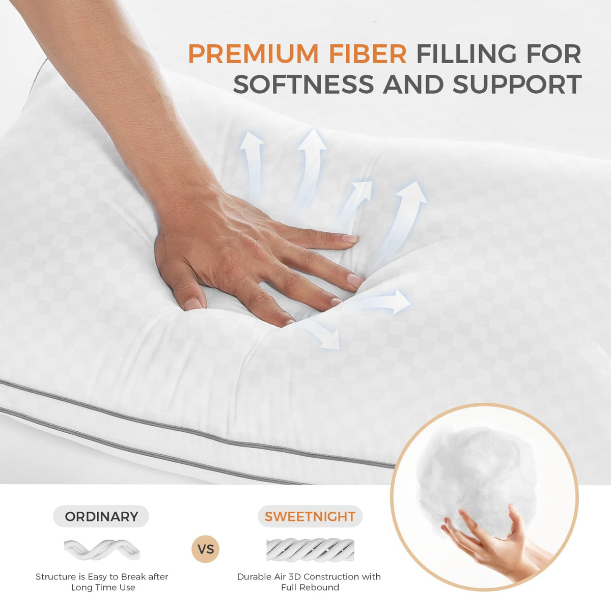 Sweetnight Bed Pillows Queen Size Set of 2, Fluffy Luxury Hotel Pillows Collection Gusseted for Neck and Shoulder, Side Back Stomach Sleeper Pillow, Cozy Night 18"X28"