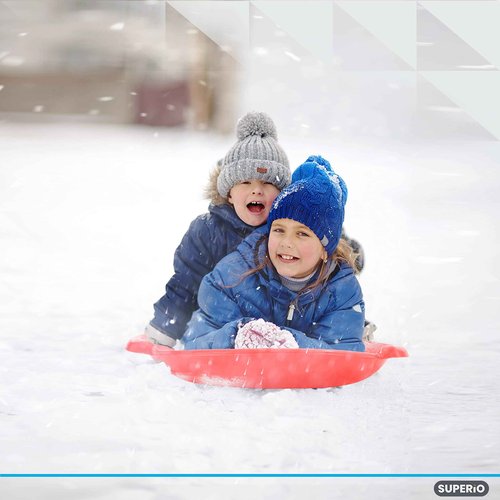 Superio Round Snow Saucer Sled- 24" Plastic Disc Sled for Kids and Adults- Heavy Duty Sled with Handles for Downhill Sledding, Winter Outdoor Sports (Red, 5 Pack)