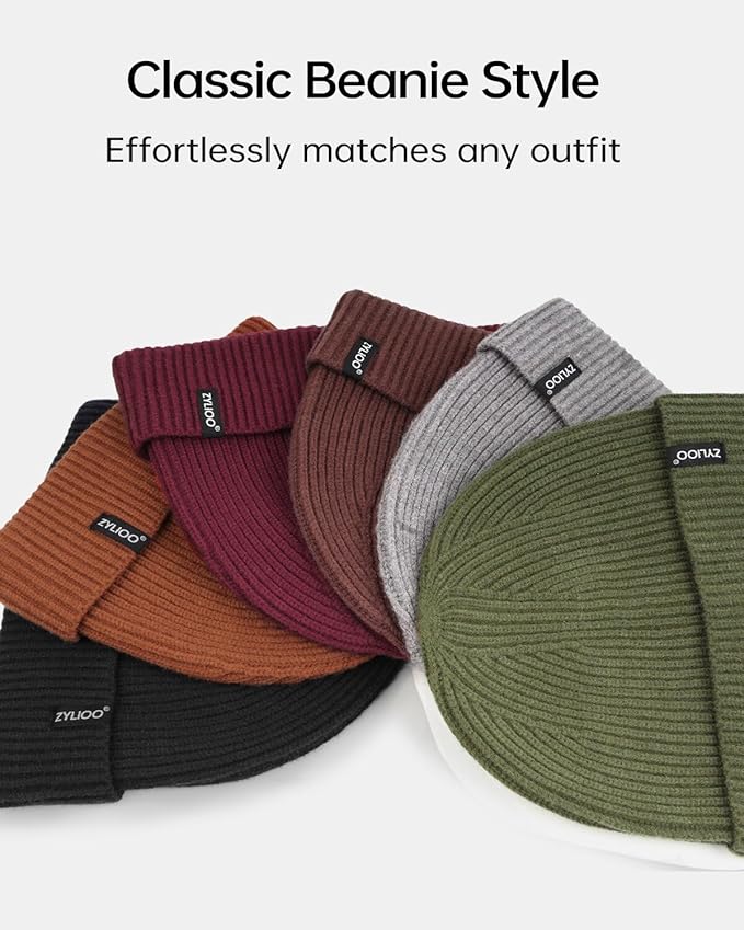 Zylioo Oversize Beanie Hats, XXL Big Size Ribbed Knit Cuffed Winter Hat for Cold Weather, Warm Skull Watch Cap