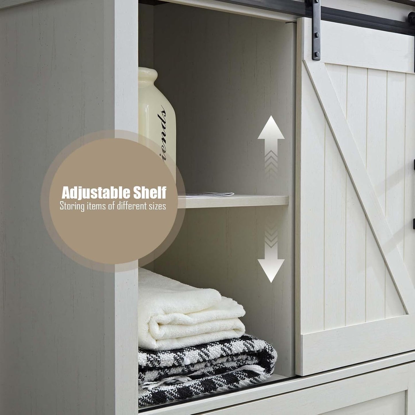 BLANKSPACE Antique White Dresser for Bedroom with 5 Drawers, 5 Chest of Drawers with Sliding Barn Door, Farmhouse Dresser for Living Room, Dining Room, Hallway