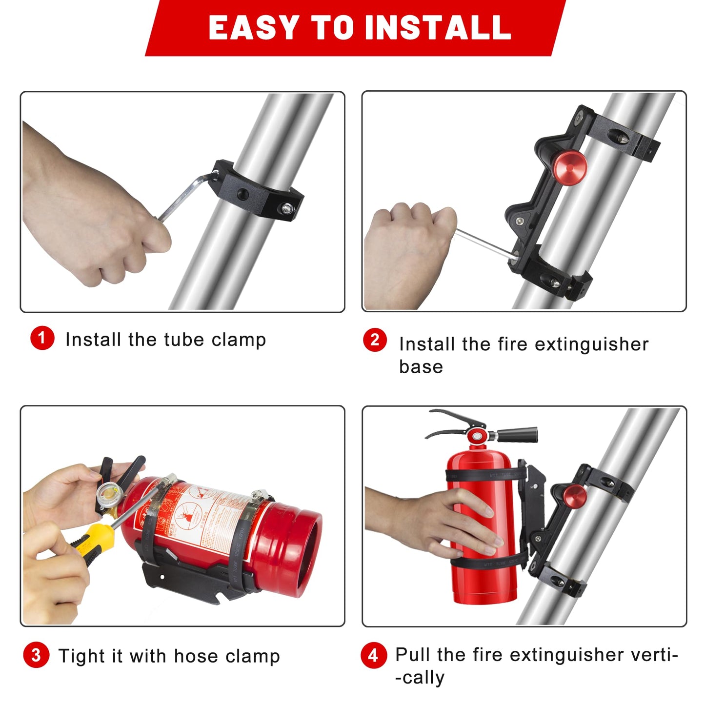UTV Fire Extinguisher Mount Kit - Aluminum Adjustable Quick Release Roll Bar Car Fire Extinguisher Bracket Holder for 1.75-2in Roll Bar UTV Compatible with Polaris RZR SXS Ranger Camper Jeep Can-Am