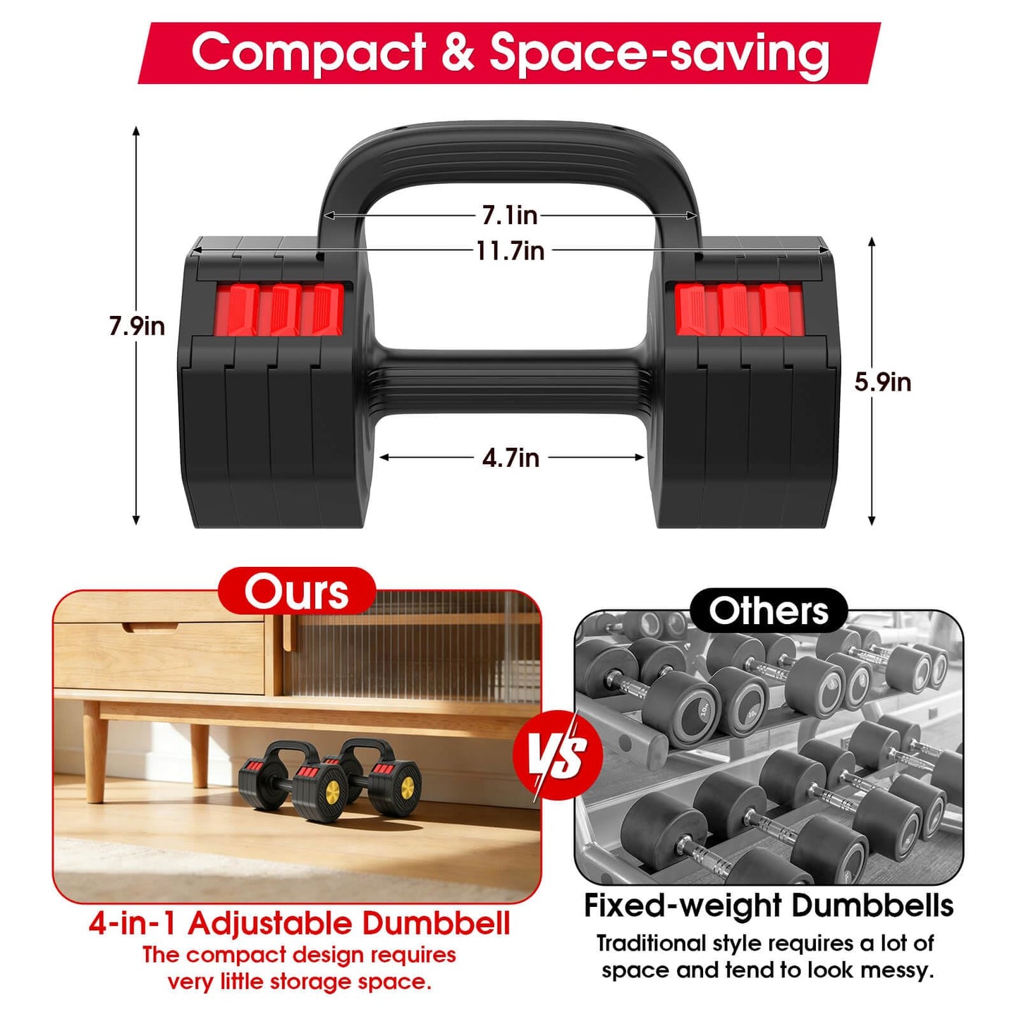 Hamjoiet Adjustable Dumbbell Set, 4 Levels Weights Dumbbell Set with Each 5lb/10.3lb/15.4lb/20.5lb, Adjustable Weights Paired with Kettlebell Handle for Home Gym Strength Training (Black)