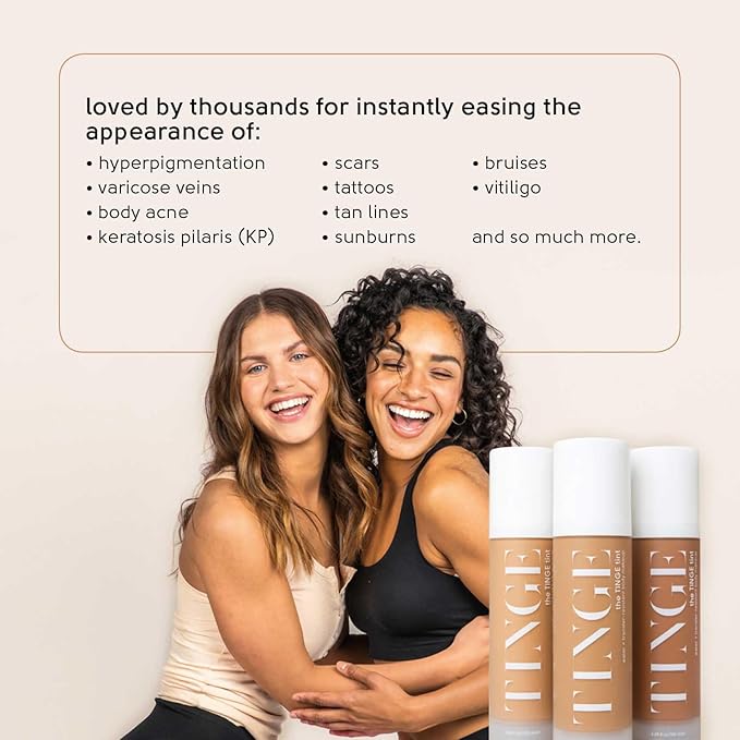 Tinge Tint Body Makeup, Lasts Up to 48 Hours, Medium Coverage Cream With Amino Acids, Hyaluronic Acid & Lysine, Semi Matte Finish, Water & Transfer Resistant, 3.38 Fl Oz - Deep Warm