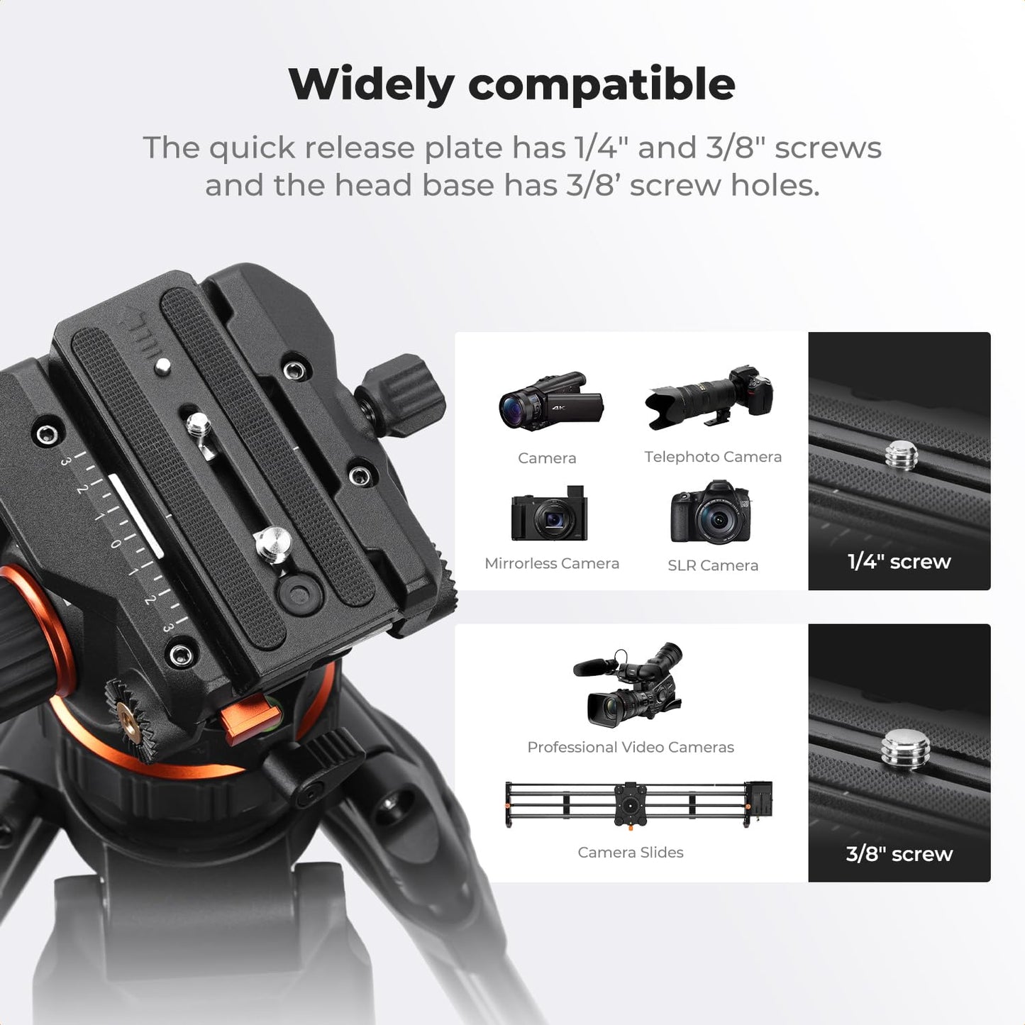K&F CONCEPT 75" Video Tripod, Heavy Duty Camera Tripod Stand with Fluid Head Damping Adjustable, Load up to 22lb, QR Plate Compatible with Canon Nikon Sony and Other DSLR Camcorder