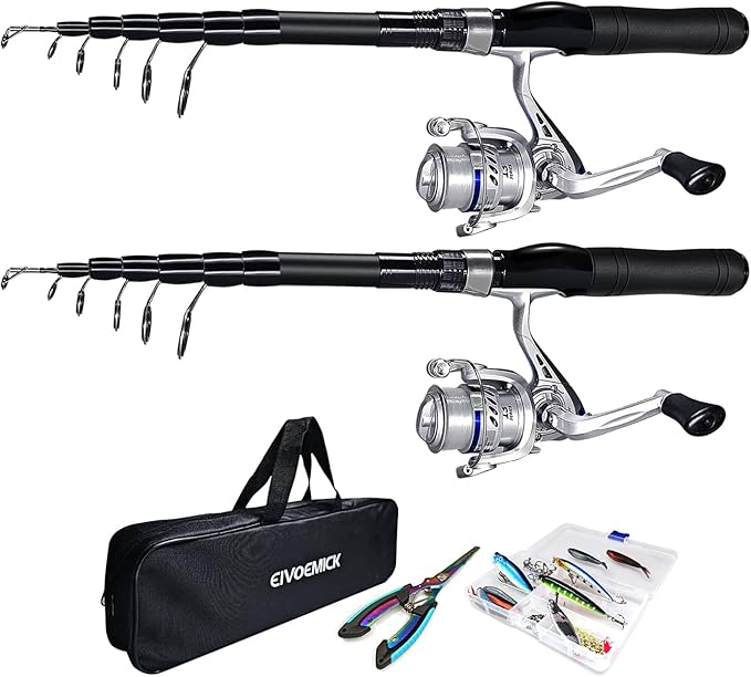 Fishing Rod and Reel Combos, 2PC Telescopic Fishing Pole Spinning Reels Sets, Collapsible Fishing Rod Full Kit with with F...