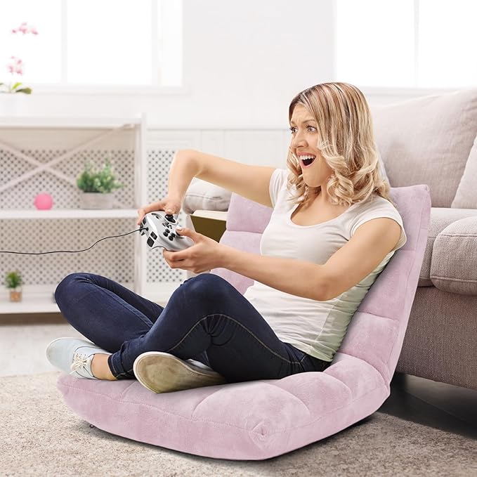 ARLIME Adjustable Floor Chair, 14-Position Lazy Sofa Chair with Back Support & Thick Padding, Portable Foldable Floor Couch for Adults, Use in Bedroom, Living Room, Home Theater (Light Pink)