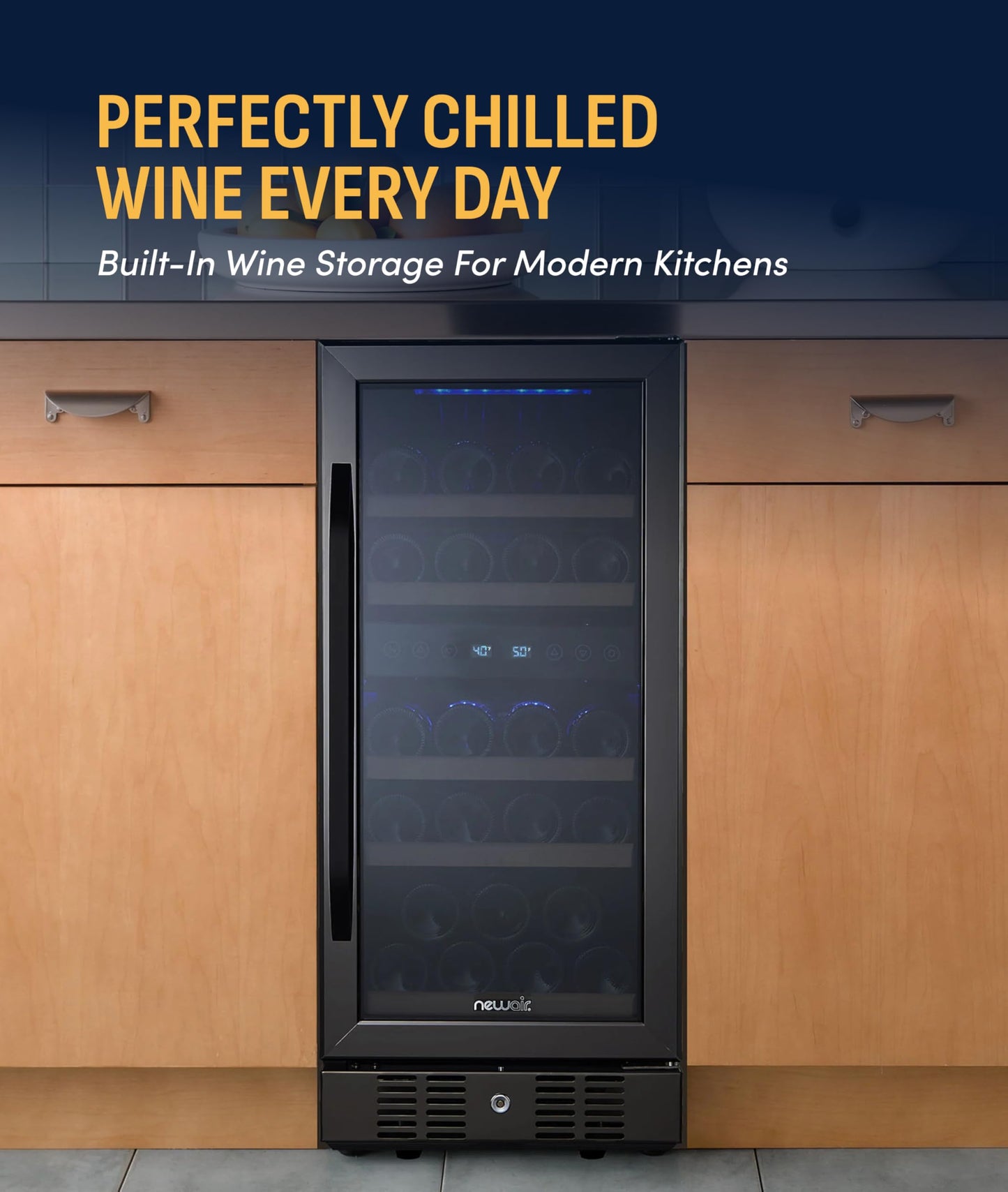 NewAir 15" Dual Zone Wine Fridge for 29 Bottles | Built-In or Freestanding Wine Cooler Refrigerator with Glass Door | Precision Cooling & Wood Shelves for Red and White Wines | Black Stainless Steel