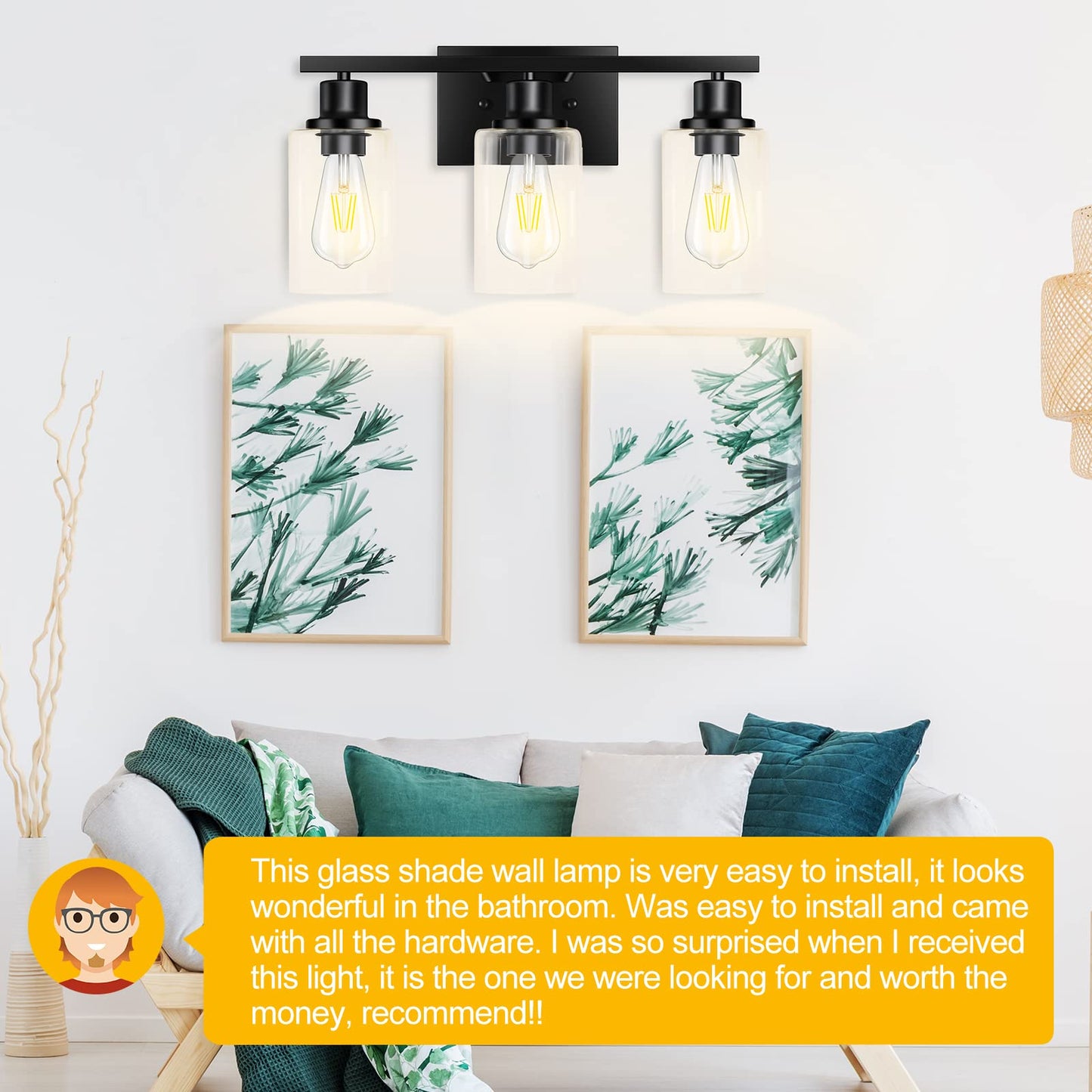 Apenath 3-Light Vanity Light, Matte Black Bathroom Lighting Fixtures Over Mirror, Modern Metal Wall Lights for Hallway Kitchen Bedroom Living Room