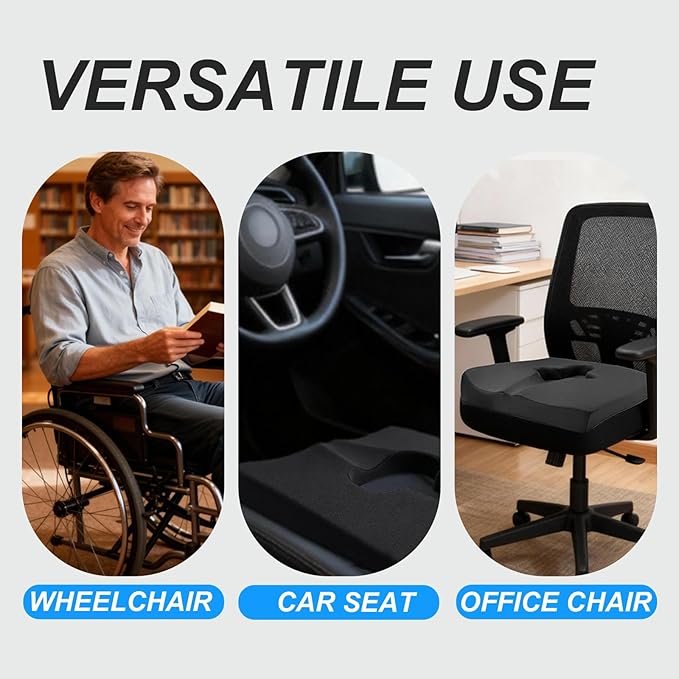 Rivquvi Gel Wheelchair Seat Cushion,Bed Sore Cushions for Butt,Office Chair Pressure Sore cushion,Memory Foam Pillow for bed,Pressure Ulcer Pain Relief,Relieve Sciatica,Coccyx,Washable Cover/Set Black