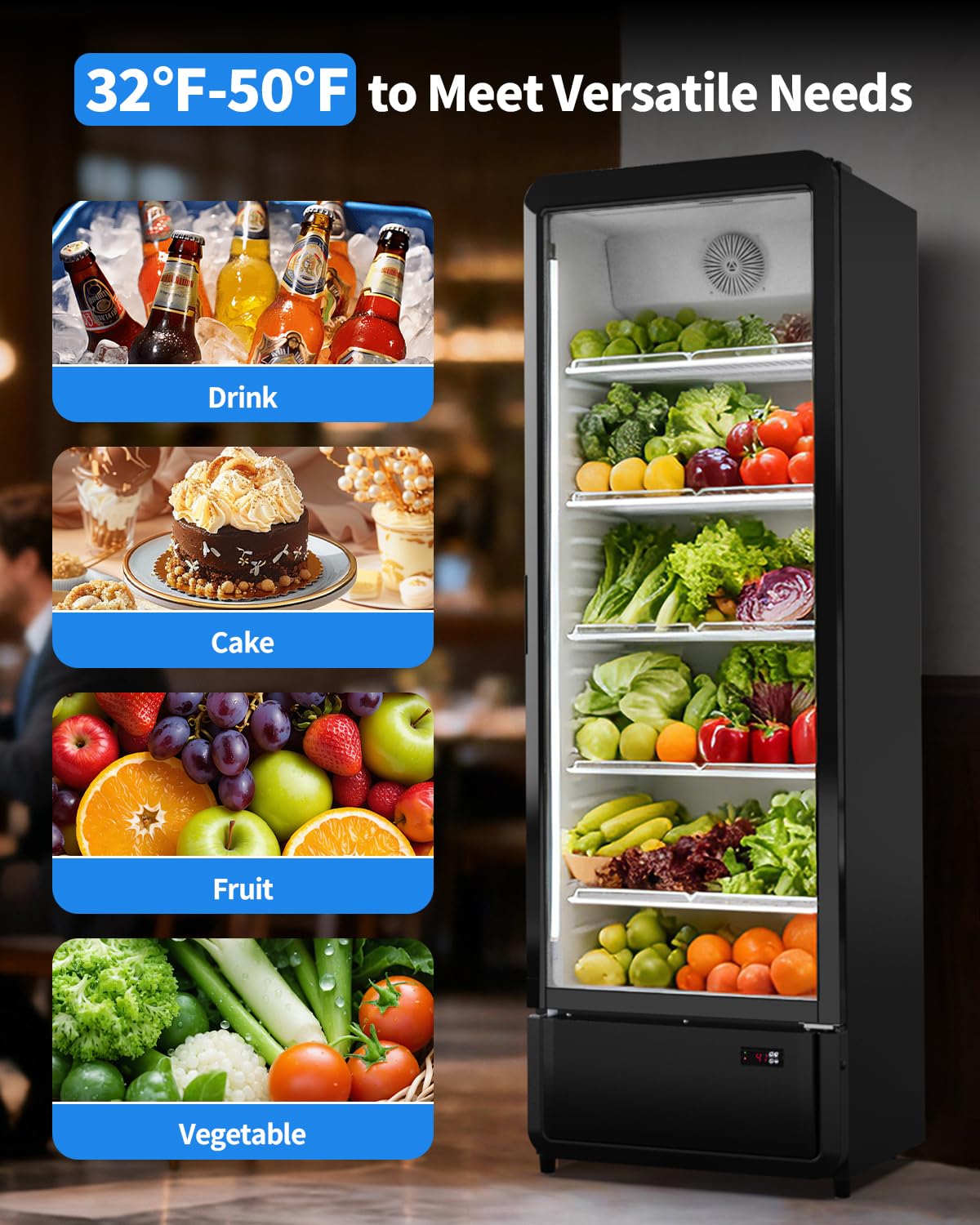 13.31 Cu. Ft Commercial Beverage Refrigerators, Drink Fridge with Glass Door, 5 Adjustable Shelves Holds 405 Cans, ETL, DOE, and NSF Certified Outdoor Display Fridge for Stores