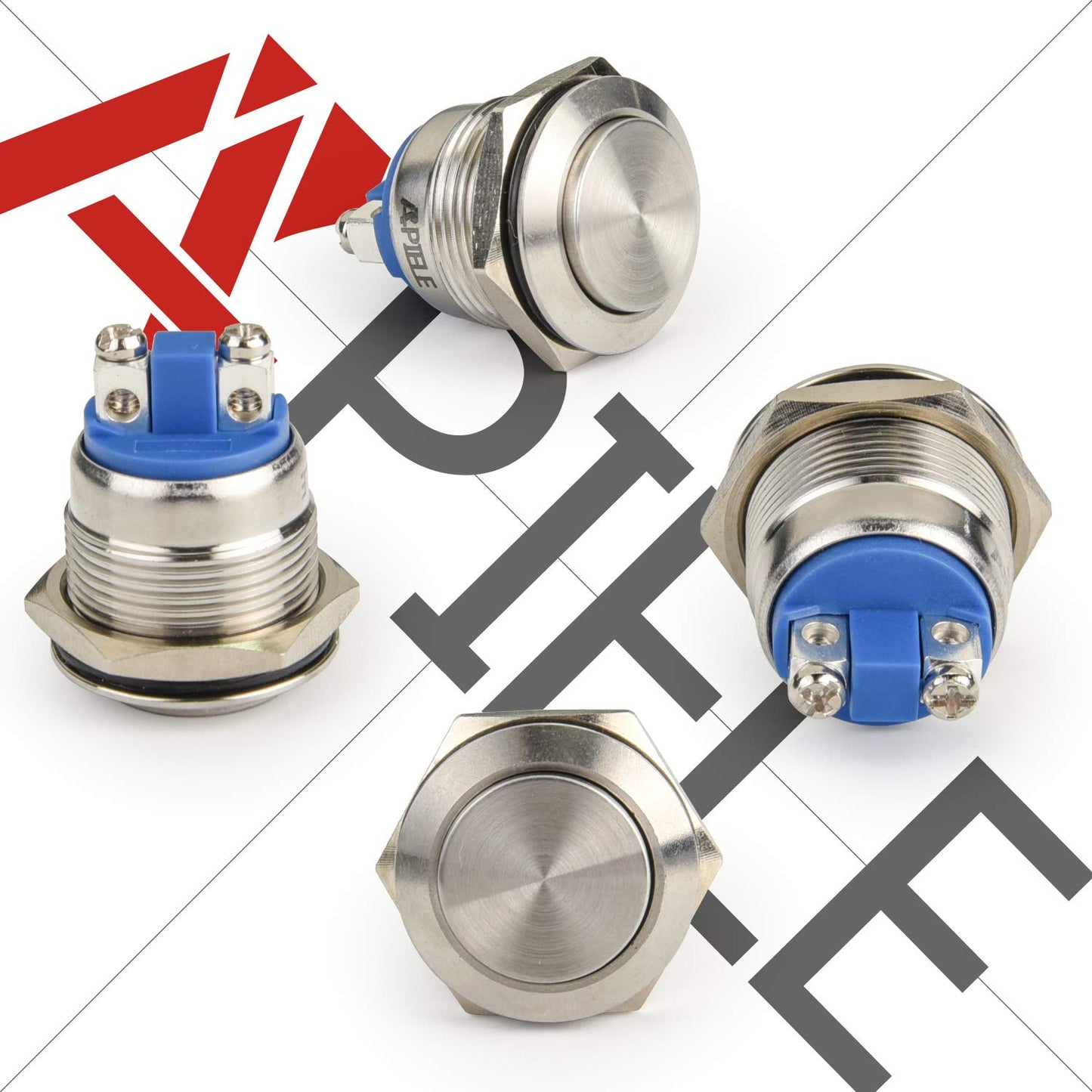 APIELE 19mm Momentary Push Button Switch High Round Cap Waterproof Stainless Steel Metal High Flush Screw Terminals 250V 5A 1NO SPST (Pack of 2)