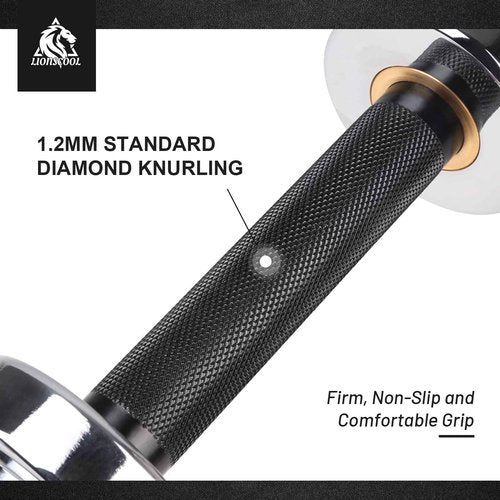 LIONSCOOL 16"/20” Loadable Dumbbells Pairs in Commercial Grade, Heavy Duty Olympic Dumbbell Bar/Handle for Strength Training, Compatible with 2’’ Standard Plates (Silver Chrome, 16 INCH)