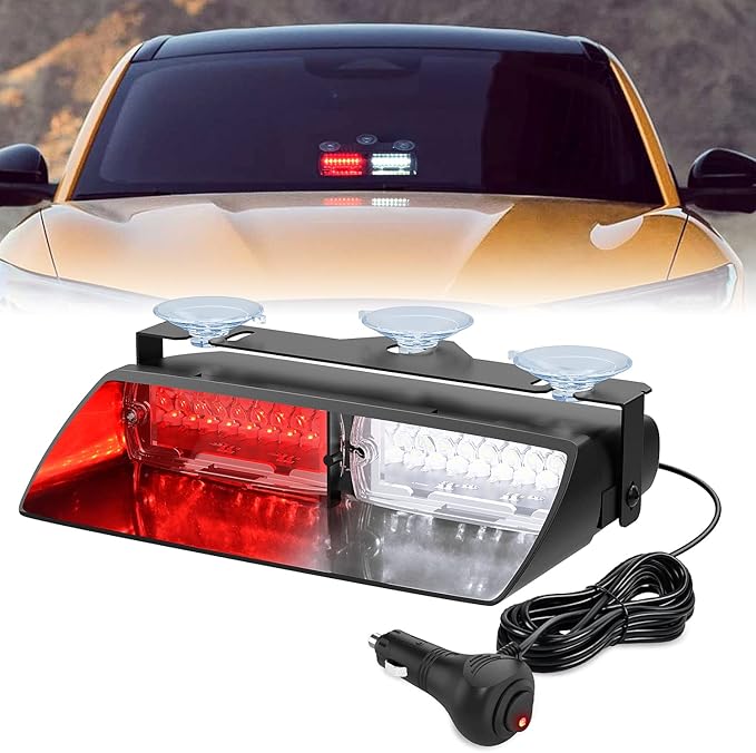 Nilight Red and White Emergency Strobe Lights Windshield Hazard Warning Safety Flash with Suction Cups Super Bright LED Li...