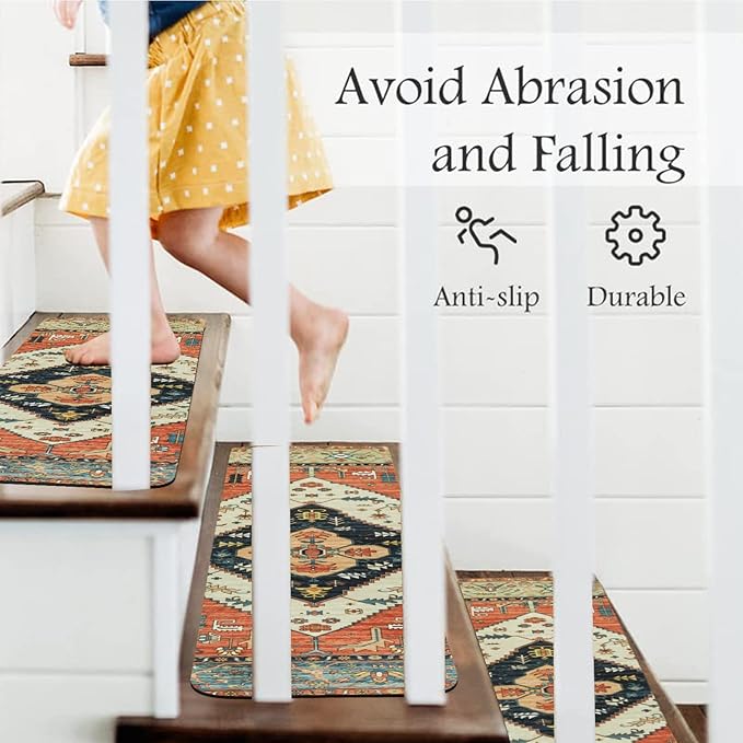 OJIA Non-Slip Stair Treads for Wooden Steps 7PCS, 30"X8" Rubber Carpet Stair Treads Indoor Stair Runner Slip Resistant Stair Rugs Safety Mats for Dogs, Kids & Elders, Stairway Grip Step Treads